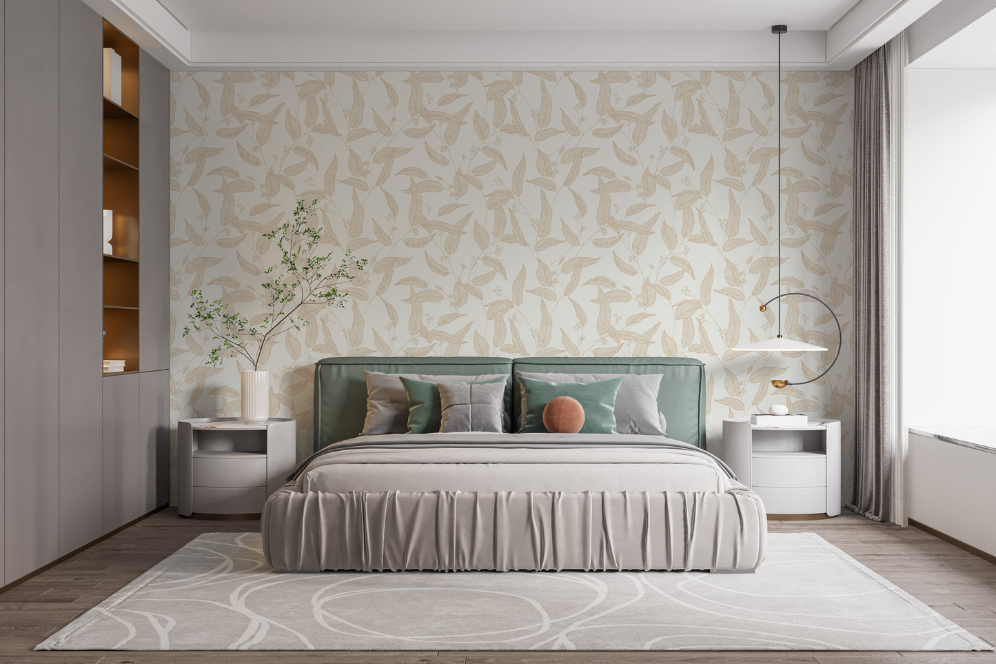 Elegant minimalist leaf pattern mural
