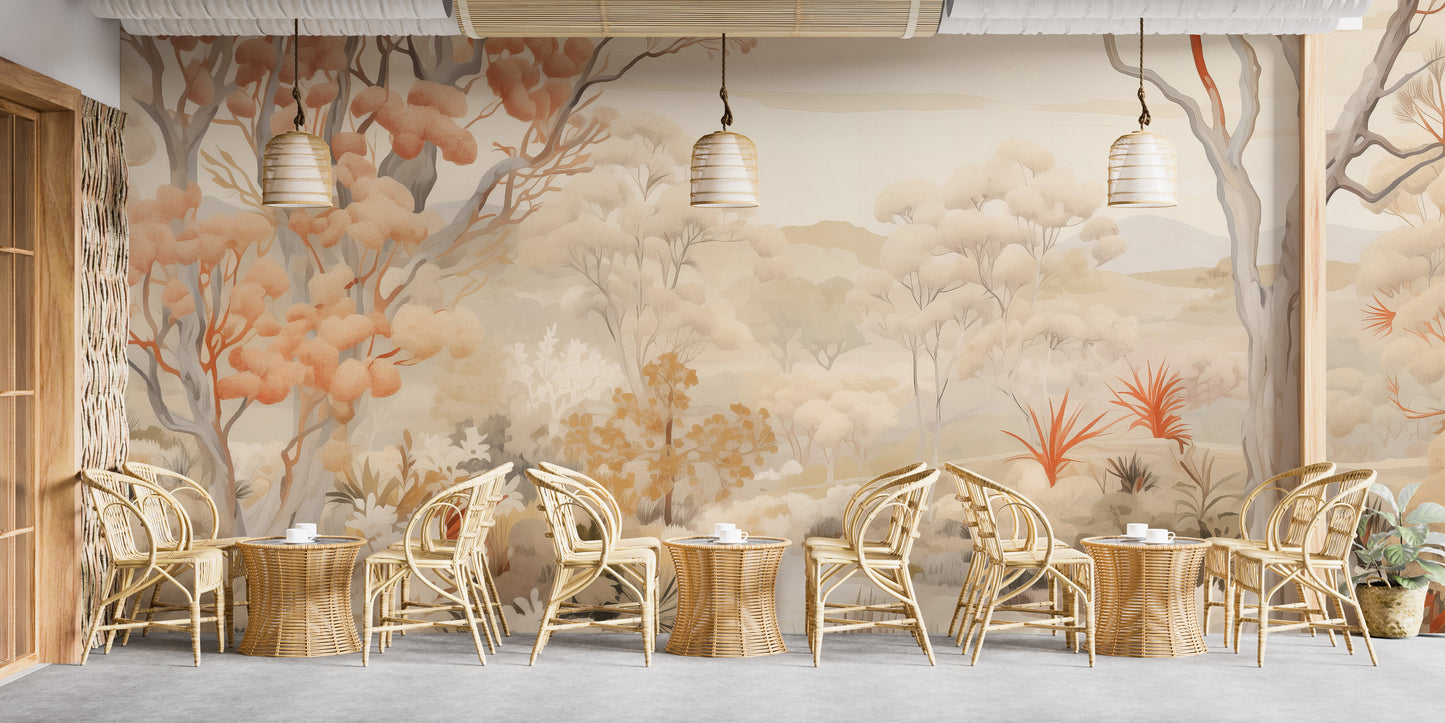 Transform your space with a stunning autumn forest wallpaper mural.