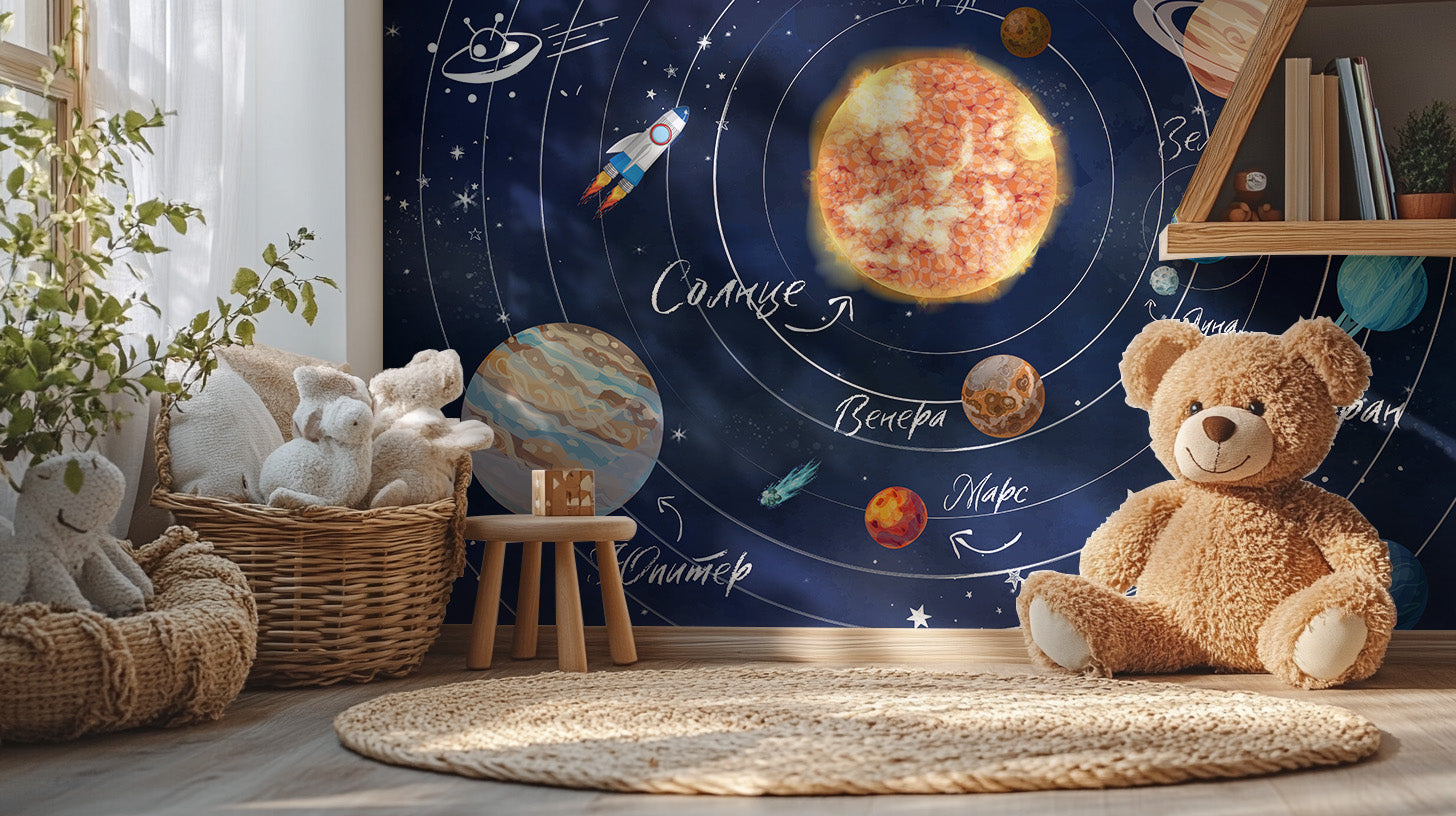 Cosmic wall mural for nurseries and playrooms