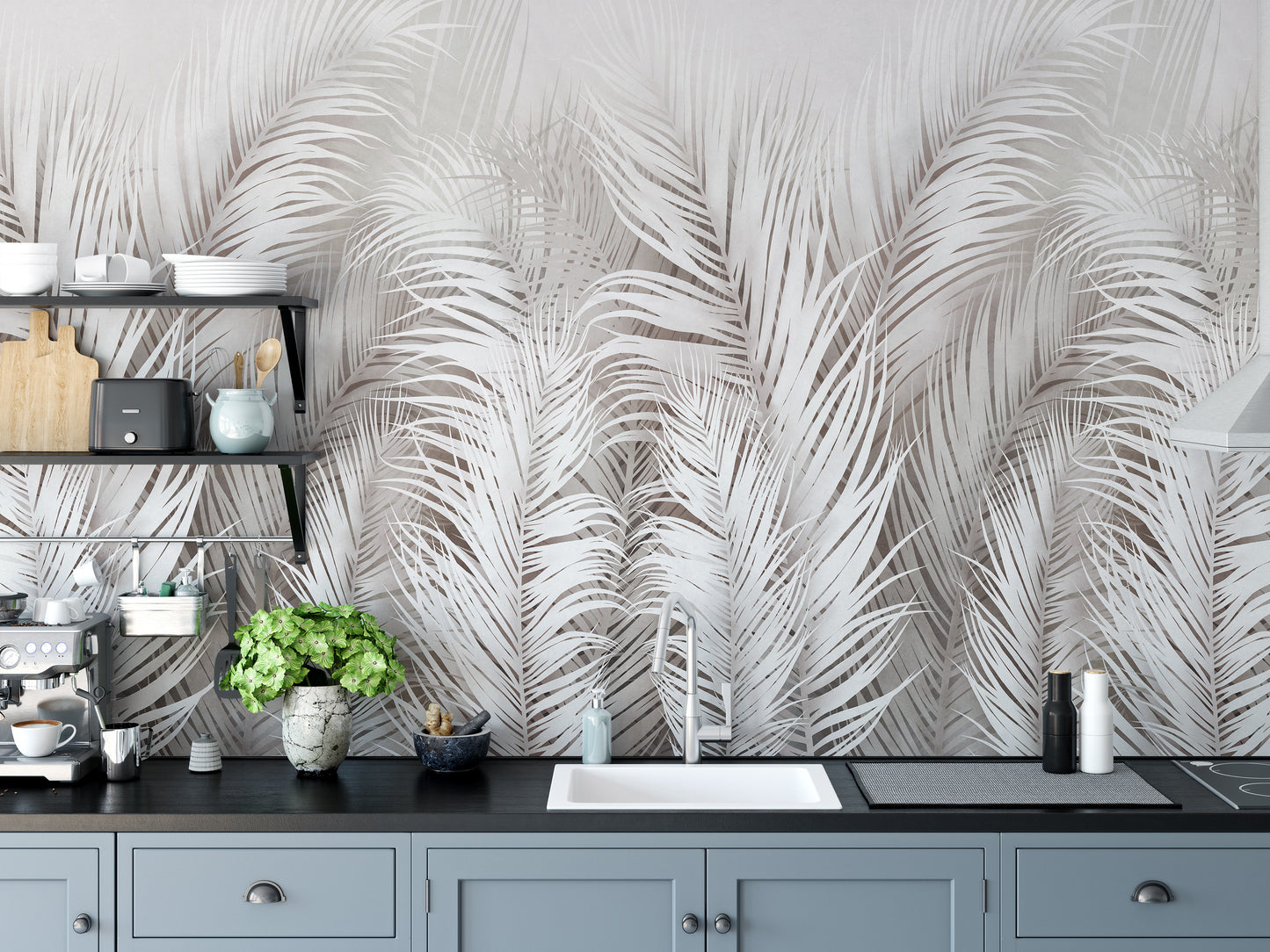 Exotic feather wallpaper for kitchen