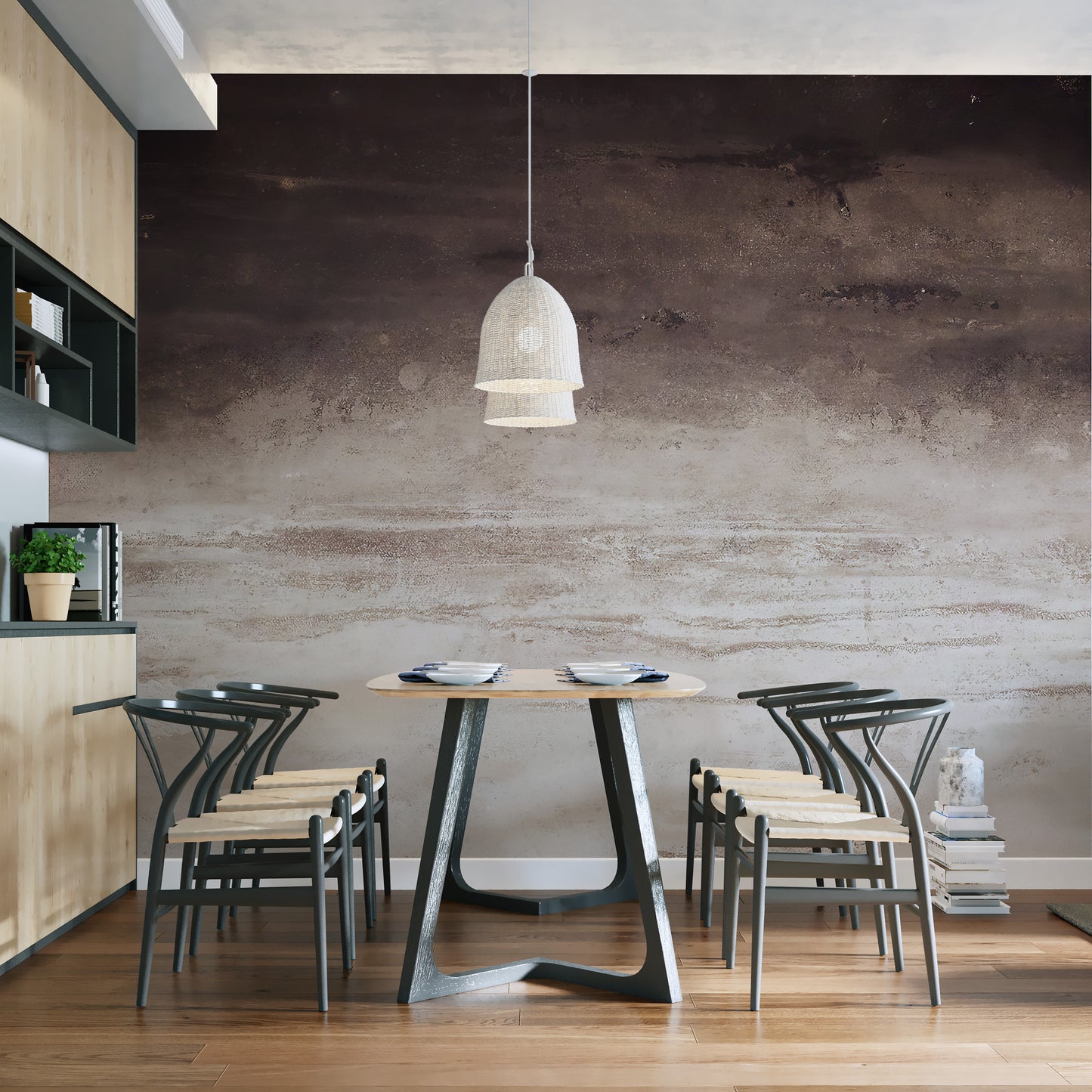 Earthy tones rustic dining mural design
