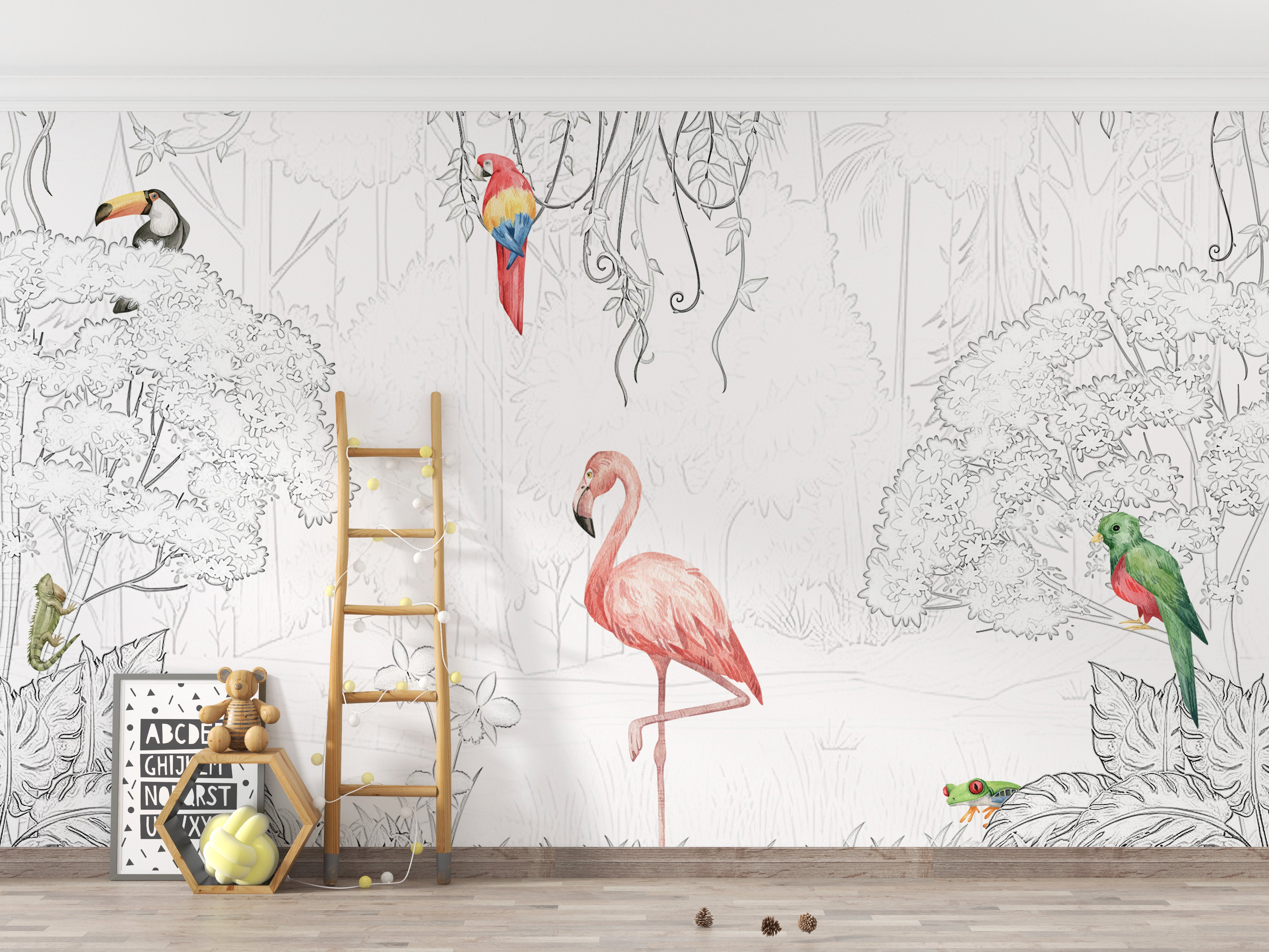 Charming aviary sketch wallpaper for nature-inspired spaces