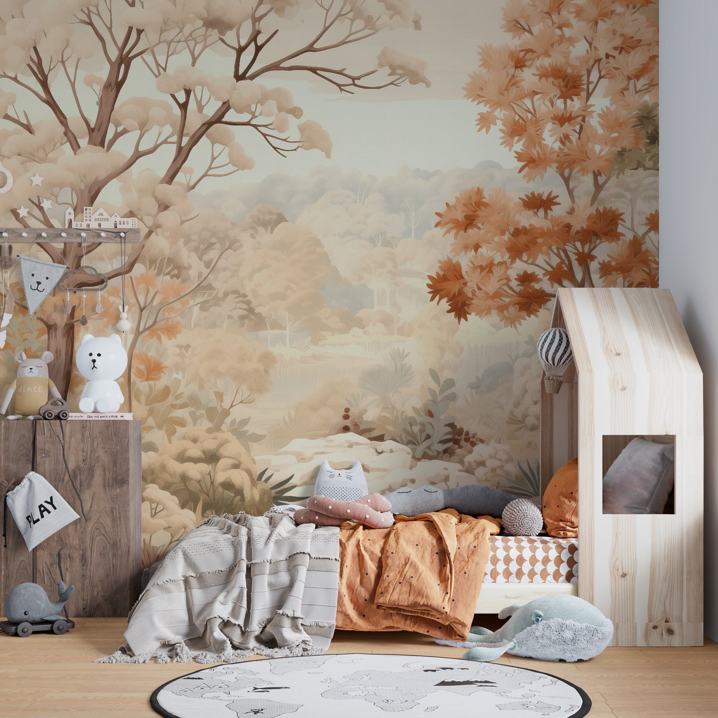 Forest Autumn Watercolor Beige Wallpaper