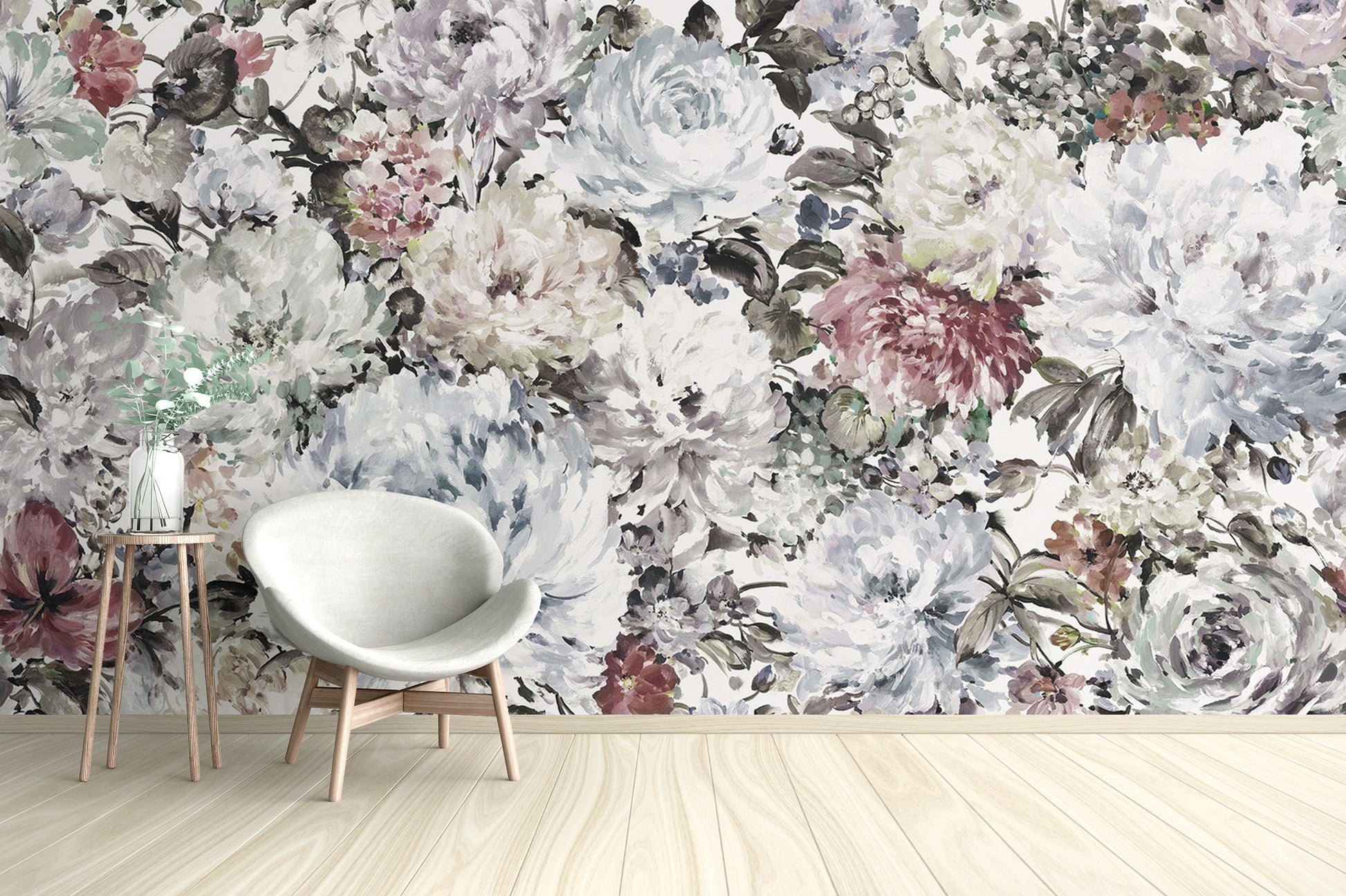 Romantic floral wall mural with soft hues
