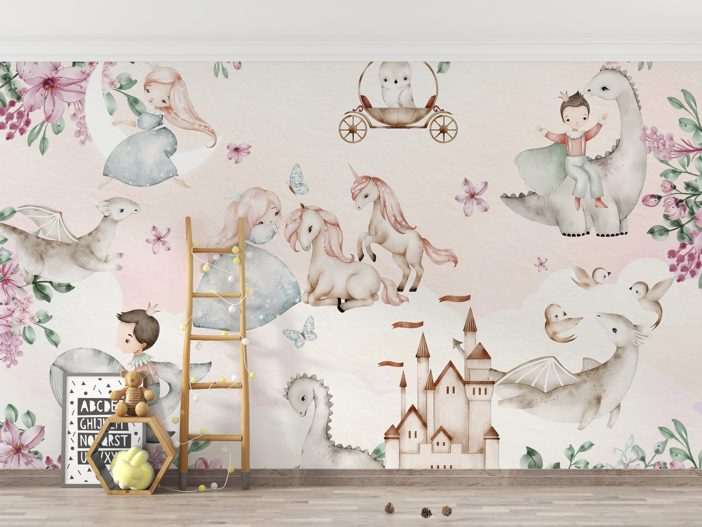 Magical storybook adventure mural for kids' room decor