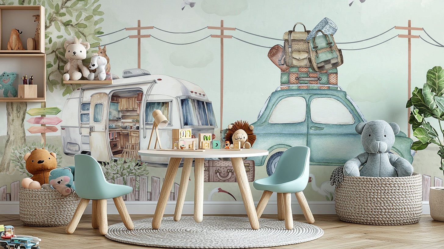 Kids room wallpaper: Pastoral Caravanning Scene