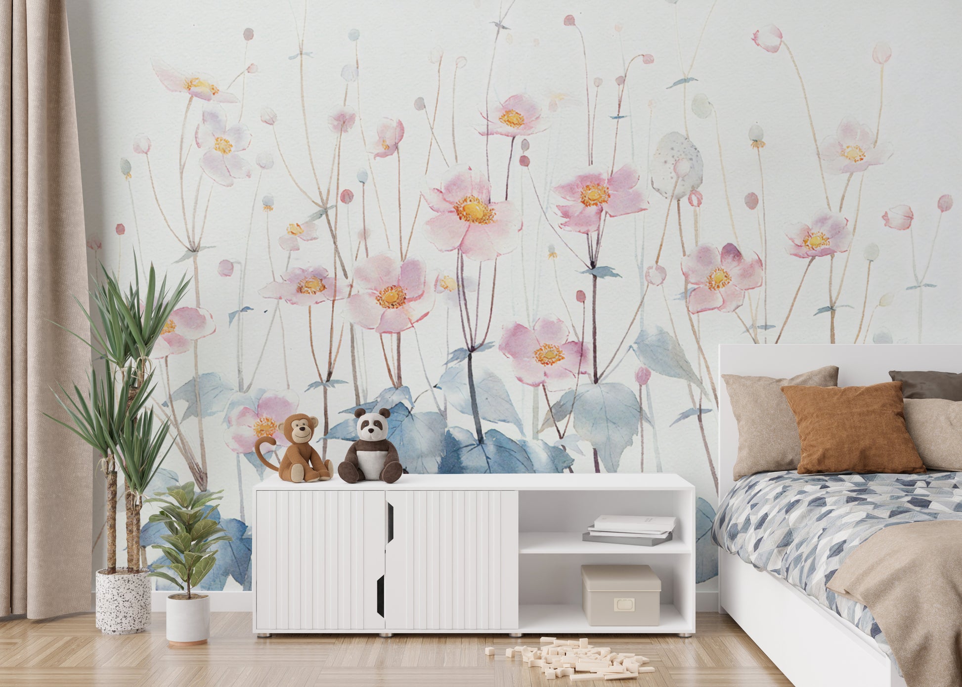 Floral Watercolor Accent Wall
