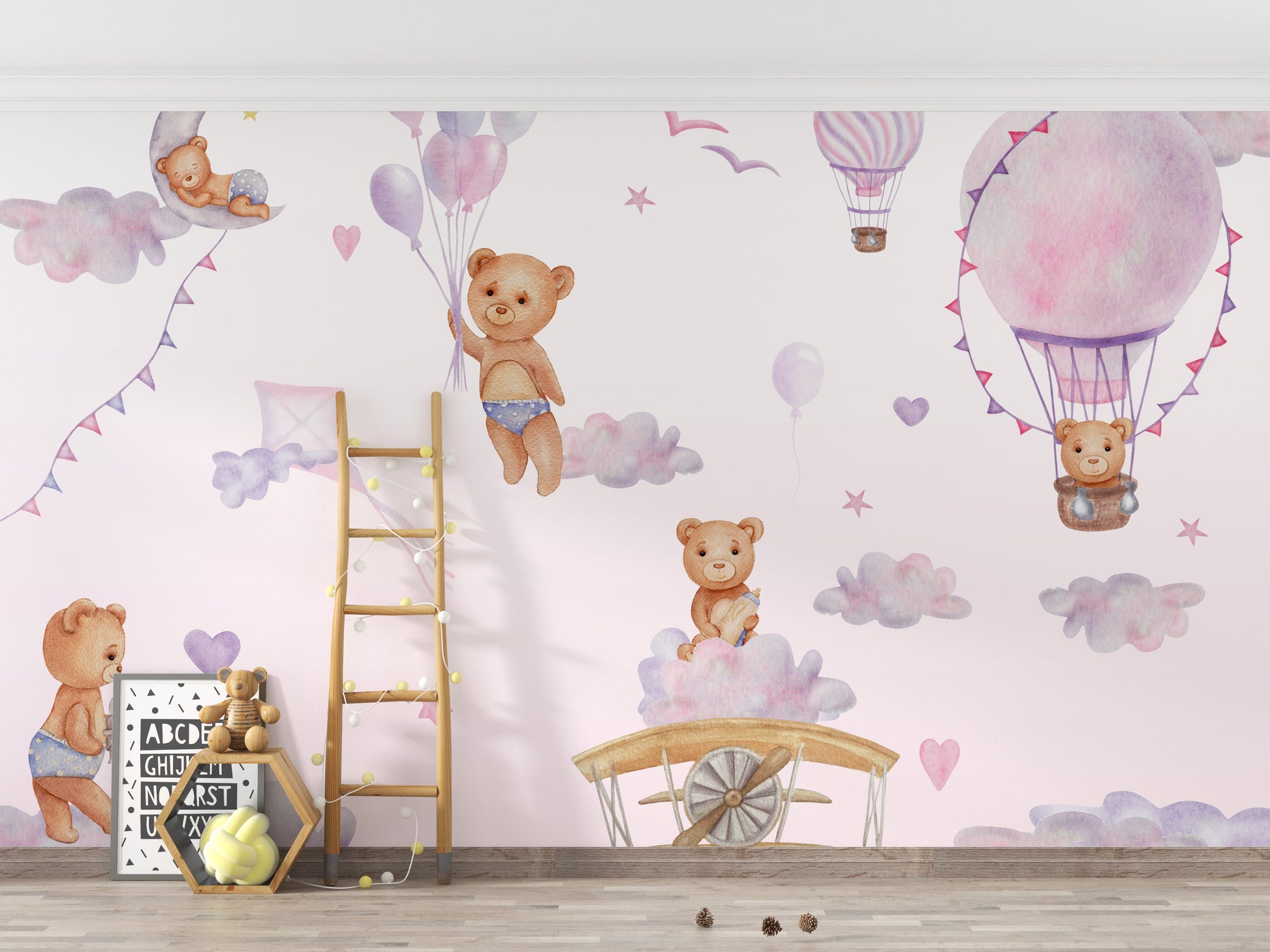 Bouncy Bear Sky Journey Mural adhesive wallpaper