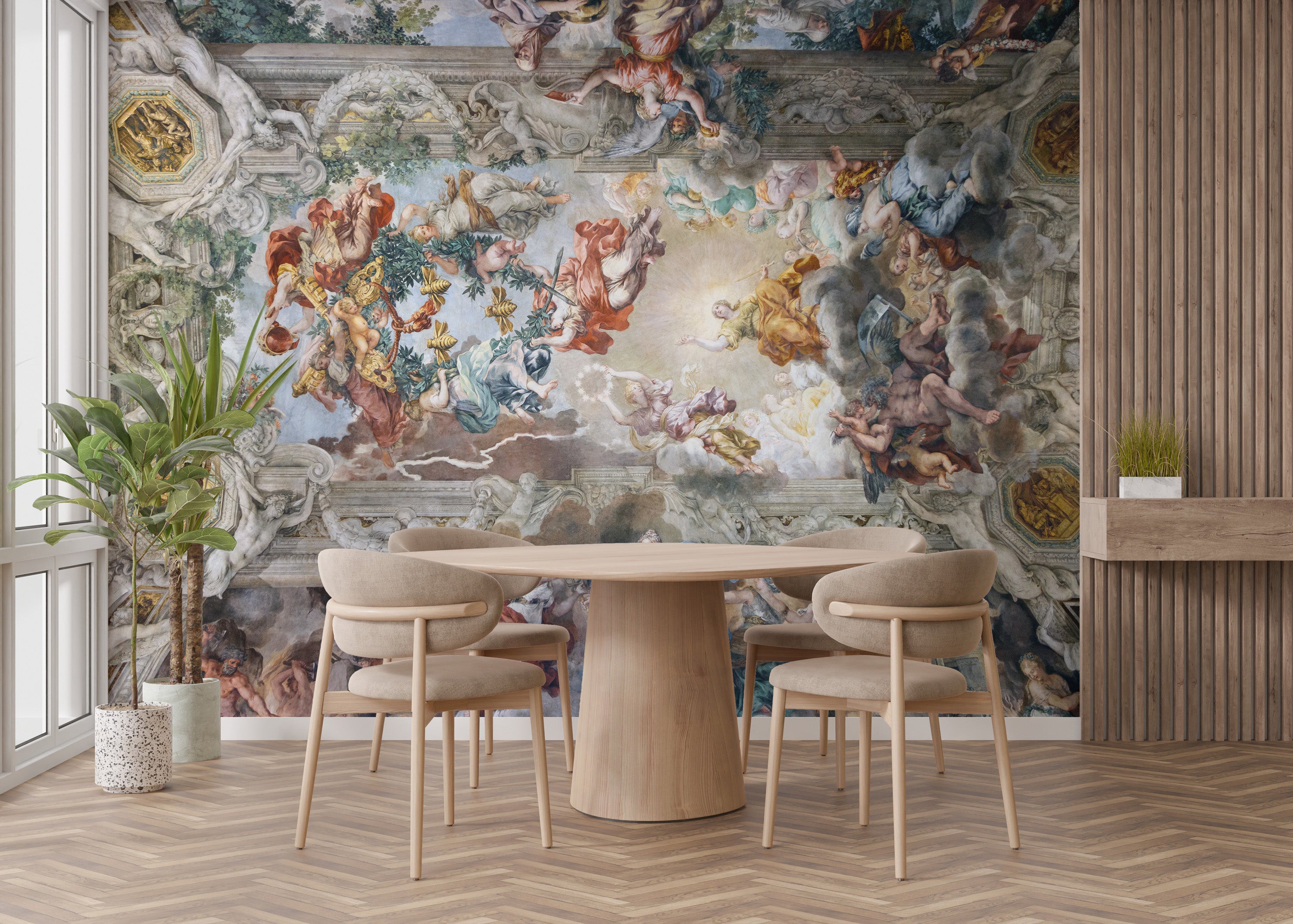 Elegant fresco mural wallpaper for homes