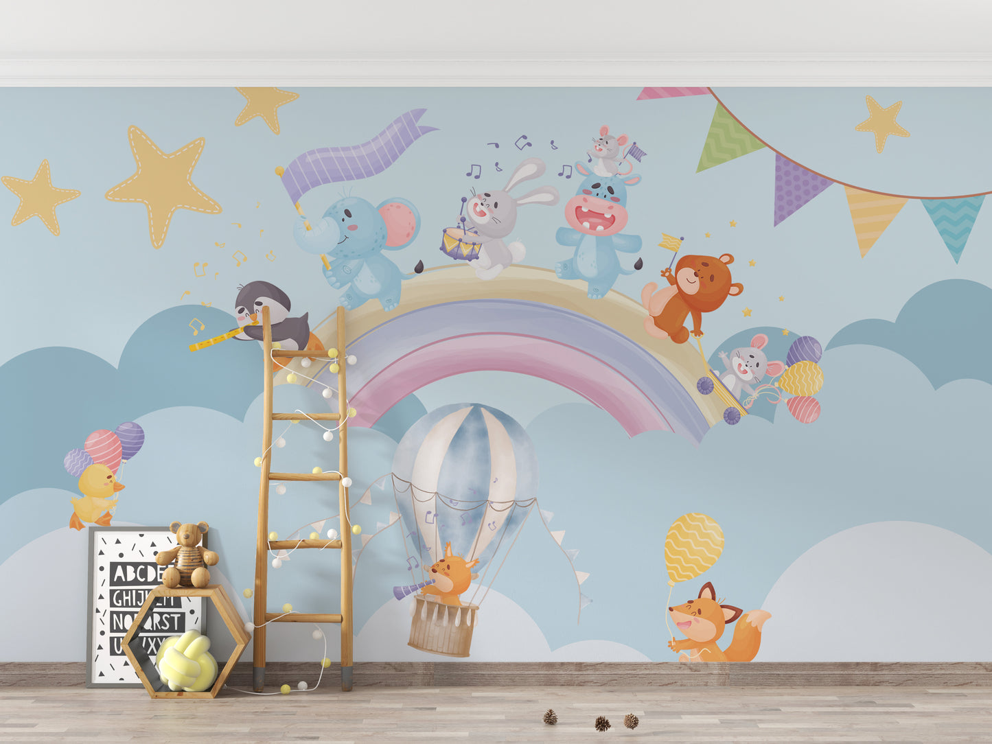 Musical Animals Rainbow Parade Mural stick on wallpaper