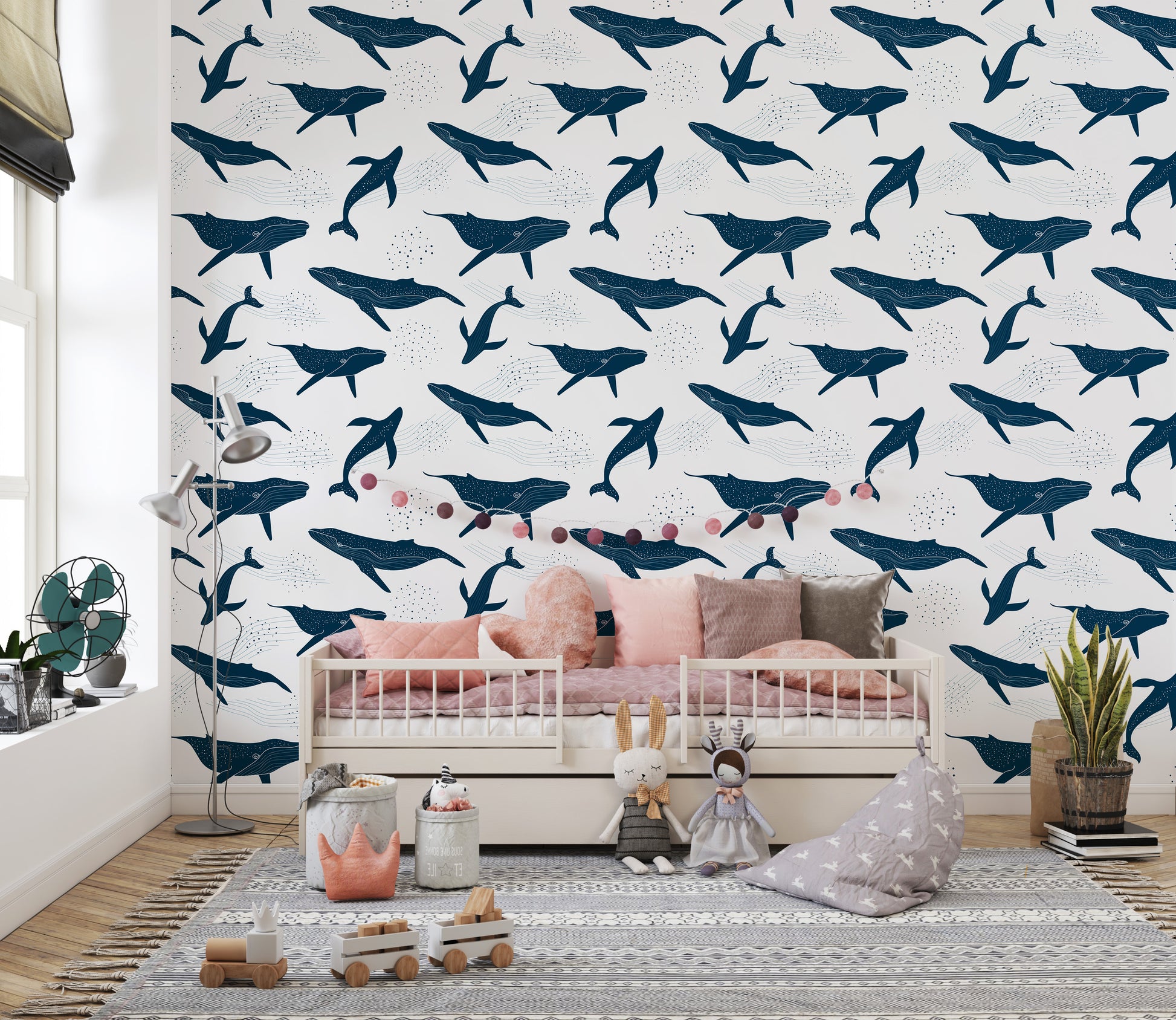 Artistic blue whale wallpaper for interiors