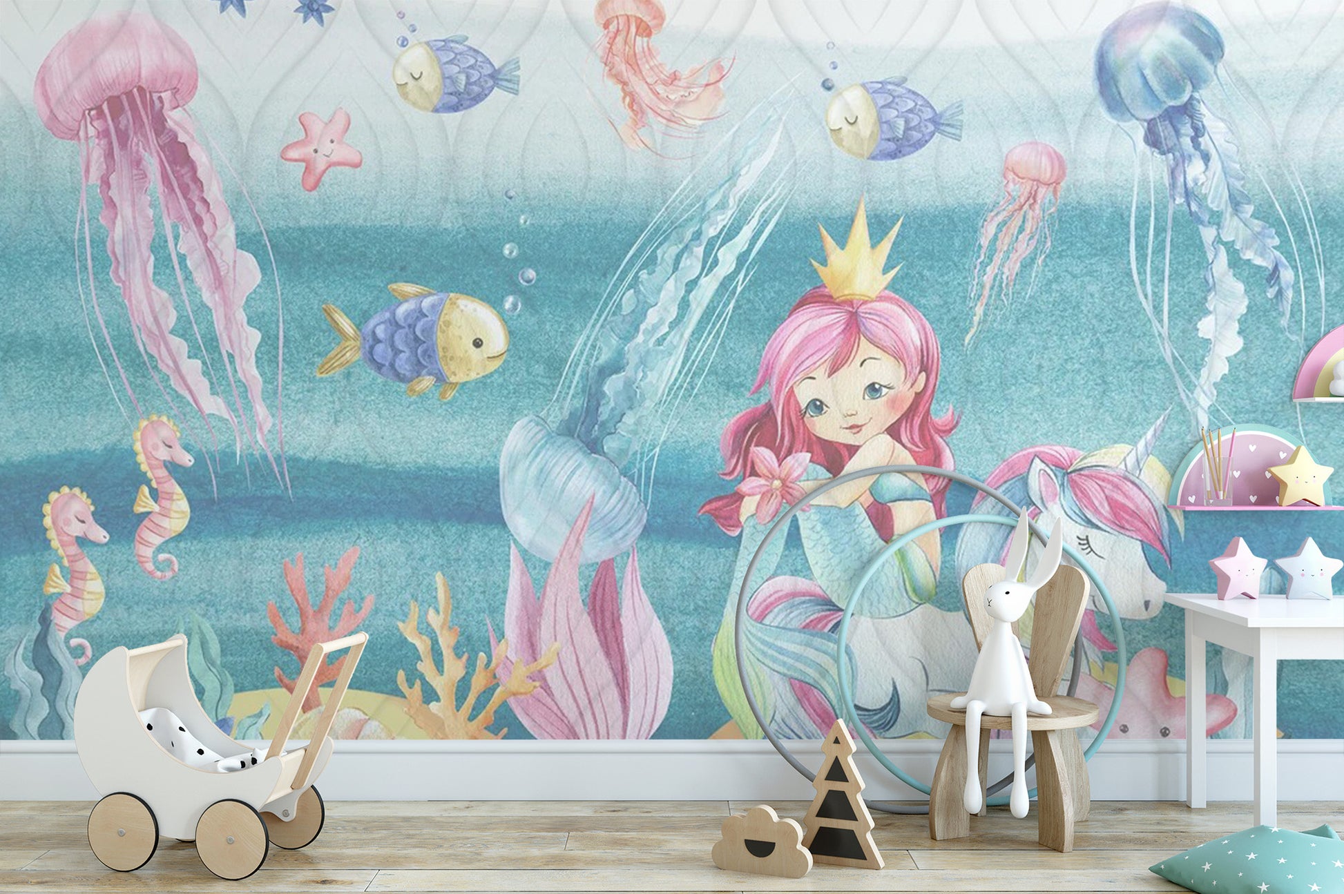 Fantasy underwater wallpaper for kids room
