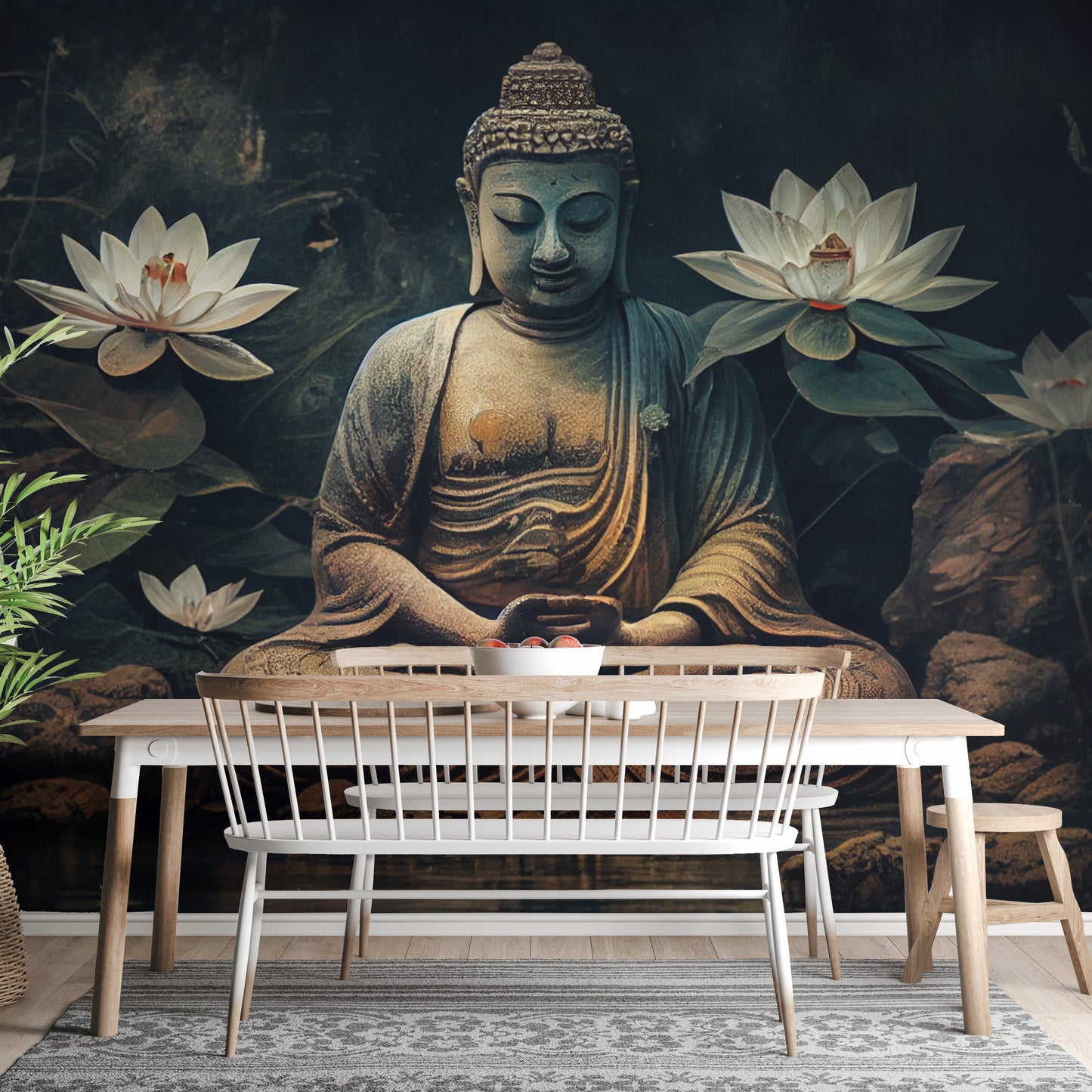 Calm Buddha with lotus mural decor
