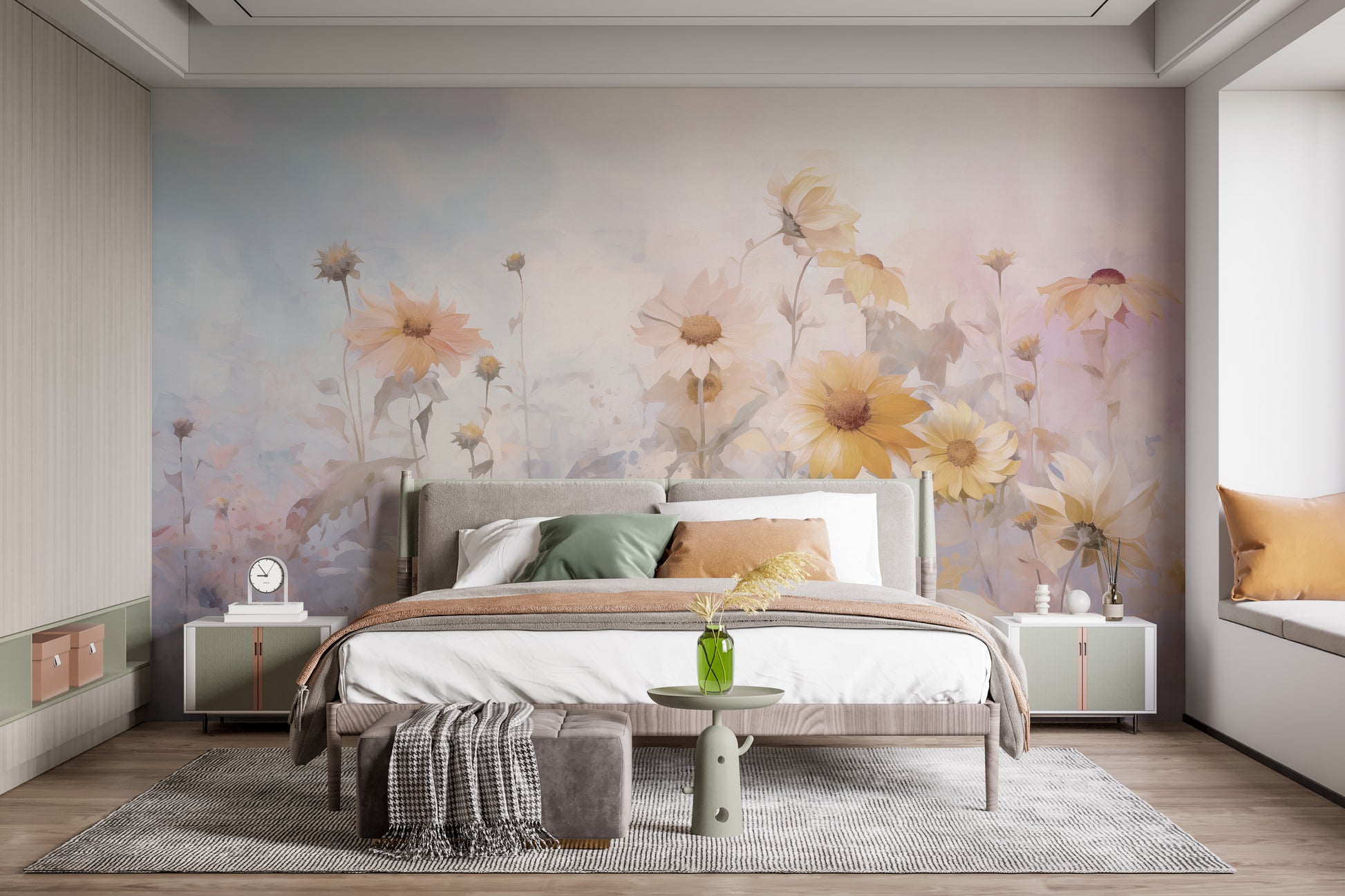 Colorful marigold flower wallpaper murals for a vibrant, cheerful space.