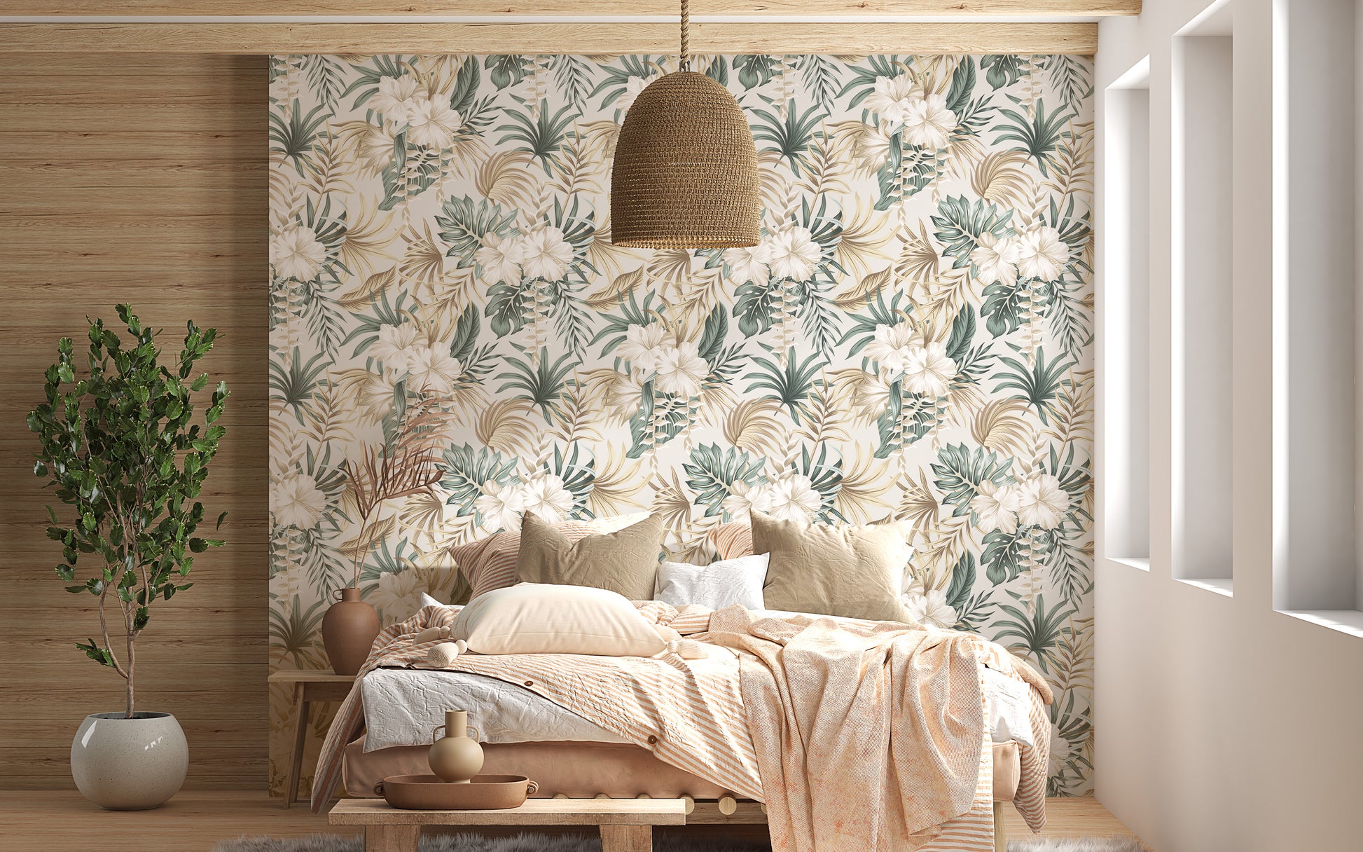 Stylish tropical foliage wallpaper design
