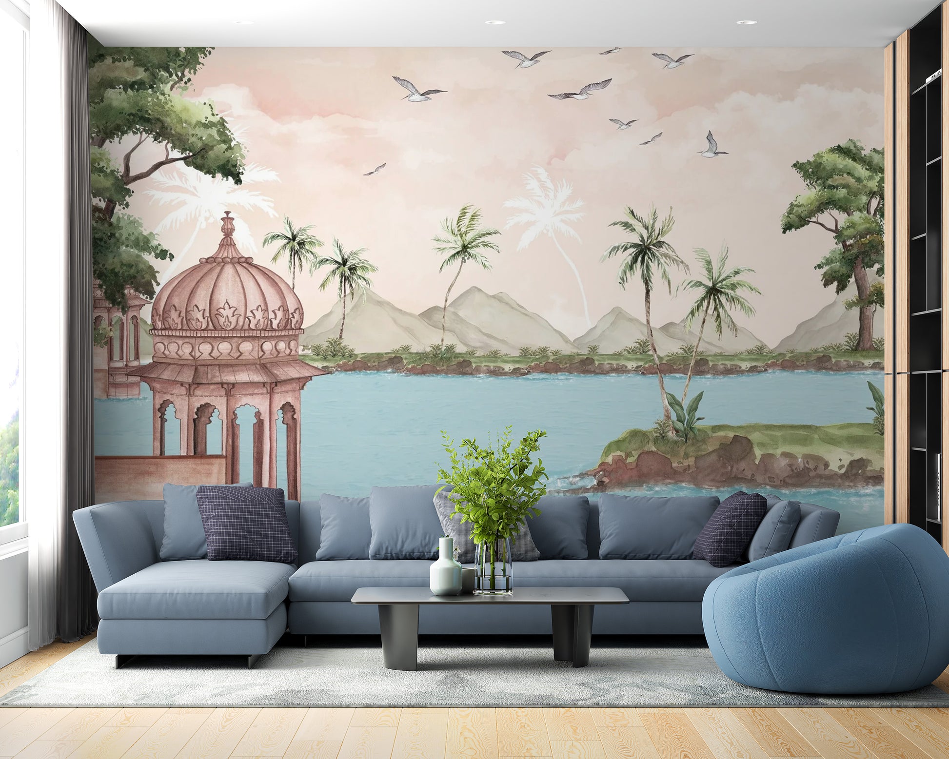 Watercolour Lakeside View Wall Mural for decor
