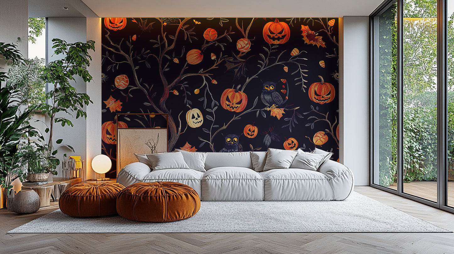 Halloween Pumpkins Owls Wallpaper Mural