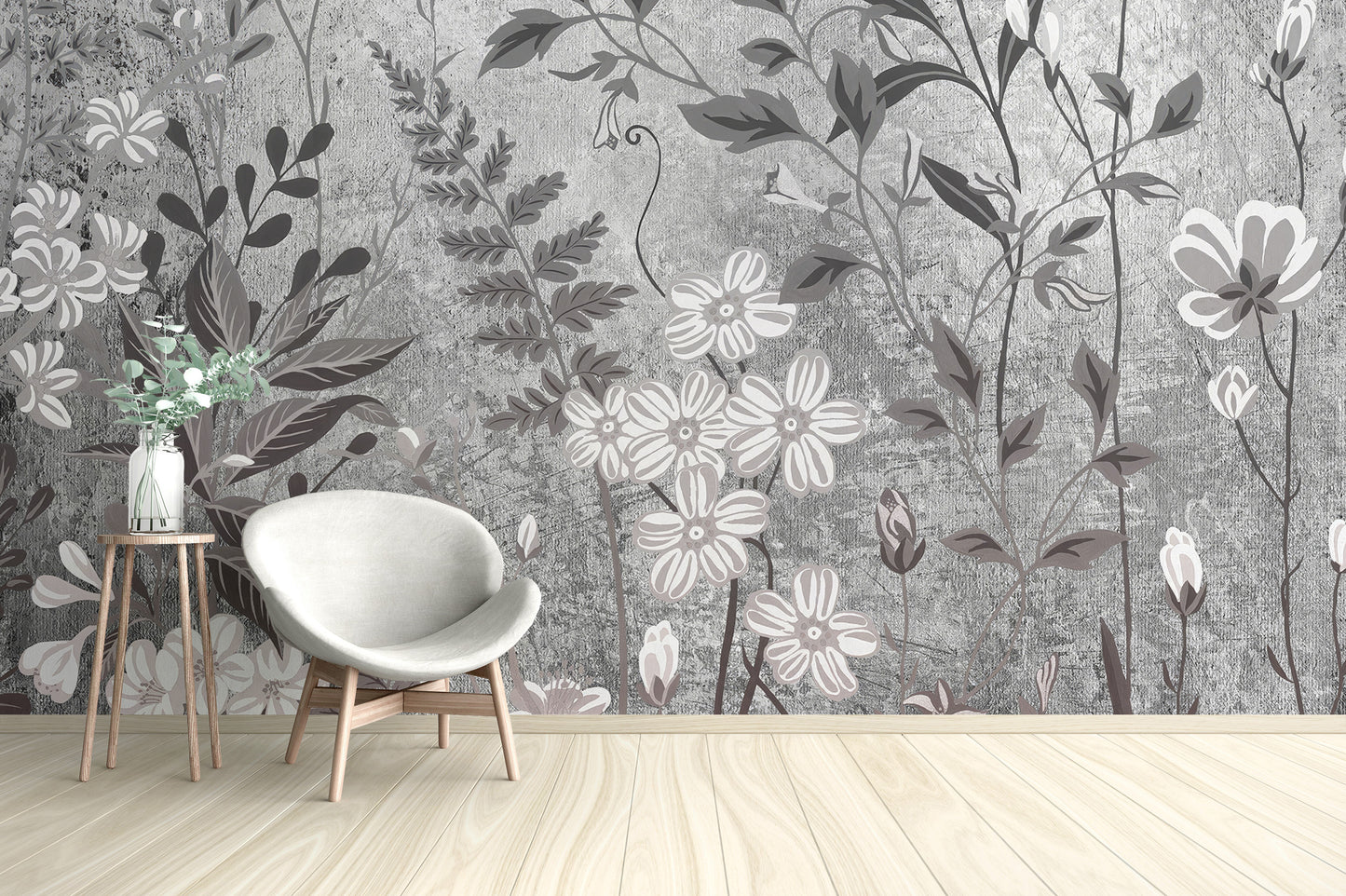 Monochrome floral wall mural for elegance
