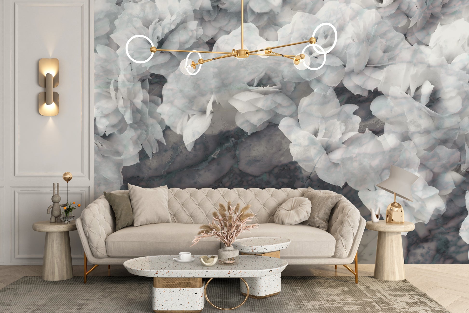 Elegant white orchids wallpaper mural design