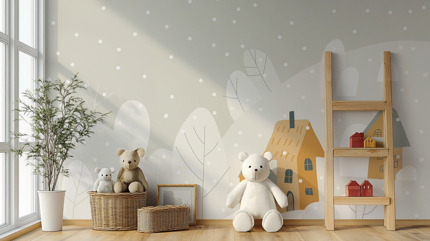 Winter wonderland wallpaper with cottages