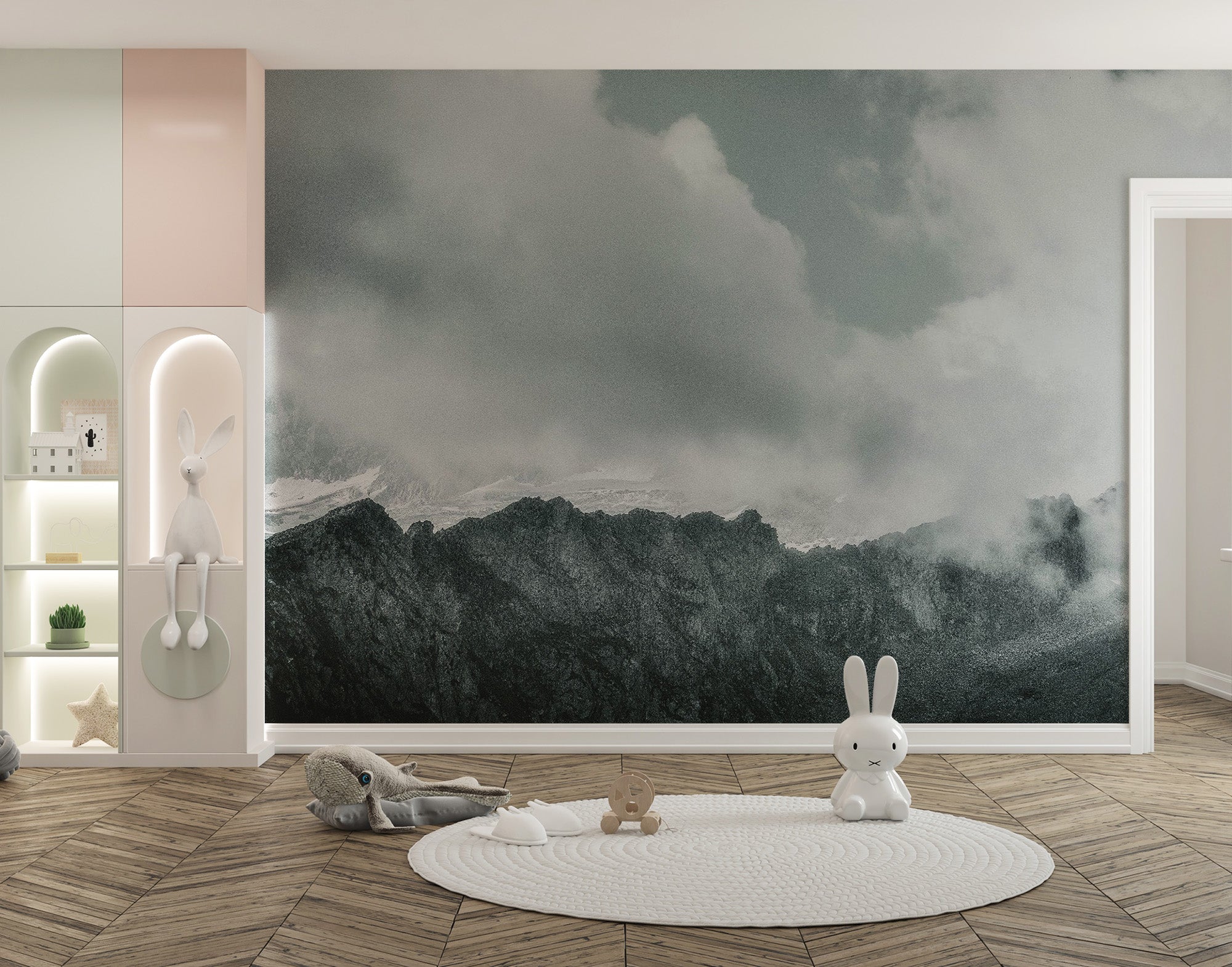 Snow Mountains Foggy Wallpaper Mural - Giffywalls