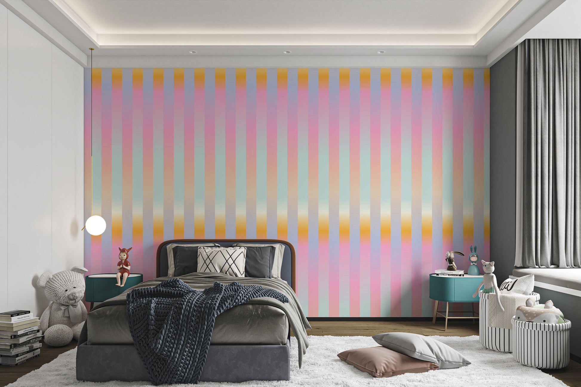 Elegant Striped Wall Design in Soft Hues
