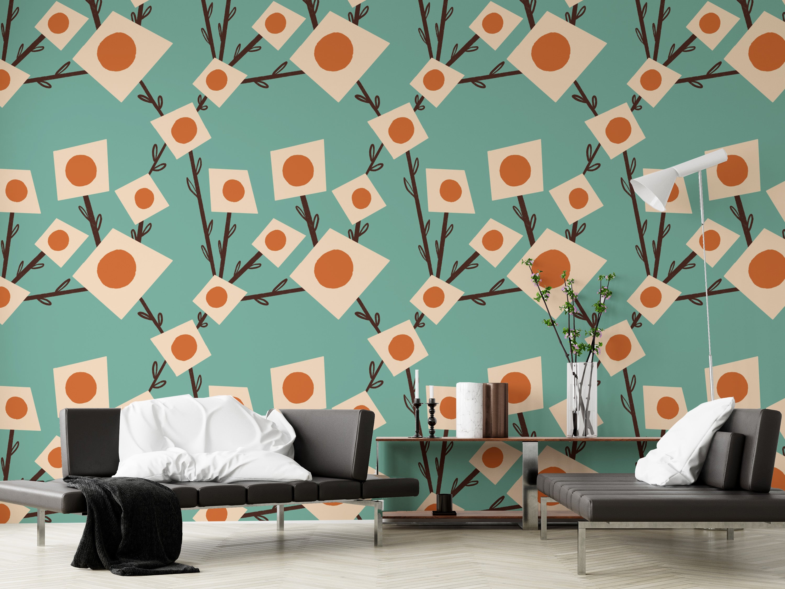 Geometric flower pattern wallpaper design
