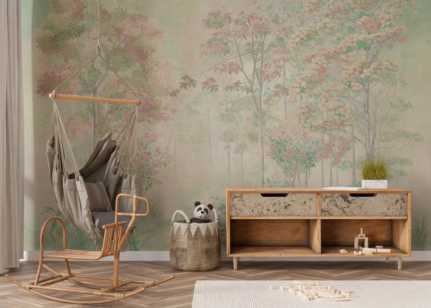 Soft spring serenity mural with delicate flower designs