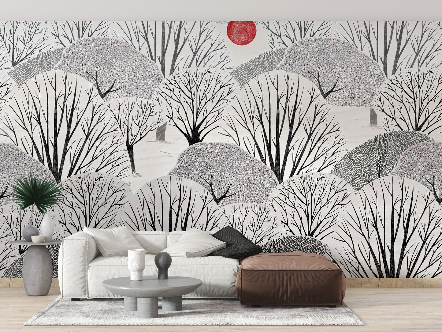 Artistic Black & White Trees Wallpaper Mural