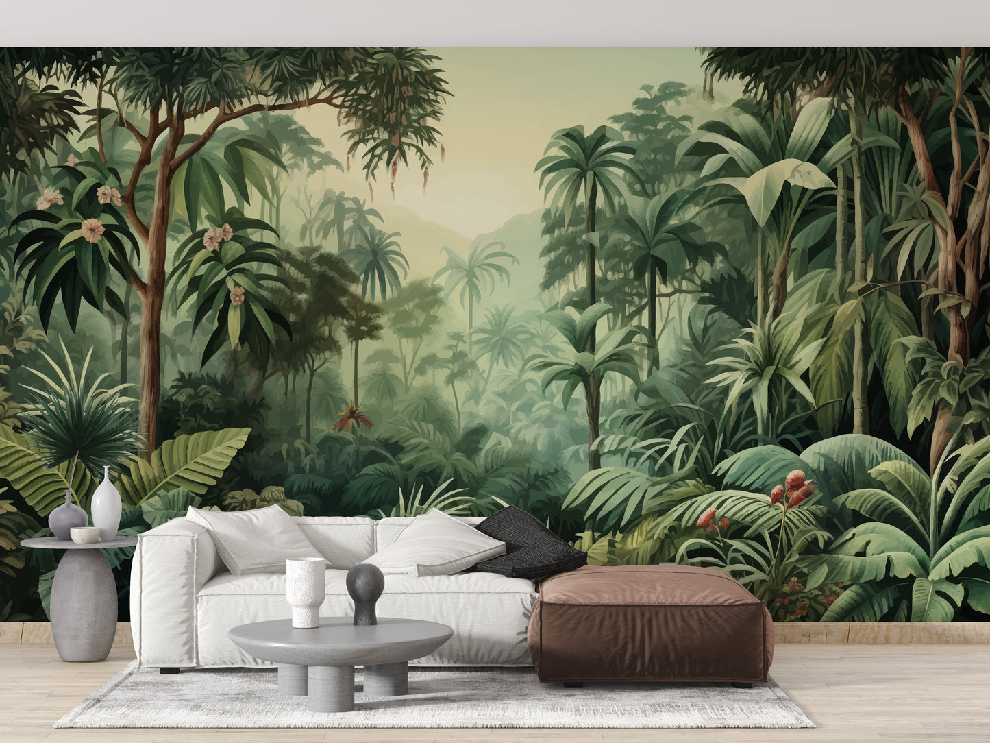 Misty Forest Colorful Tropical Scene Tree Wallpaper Mural