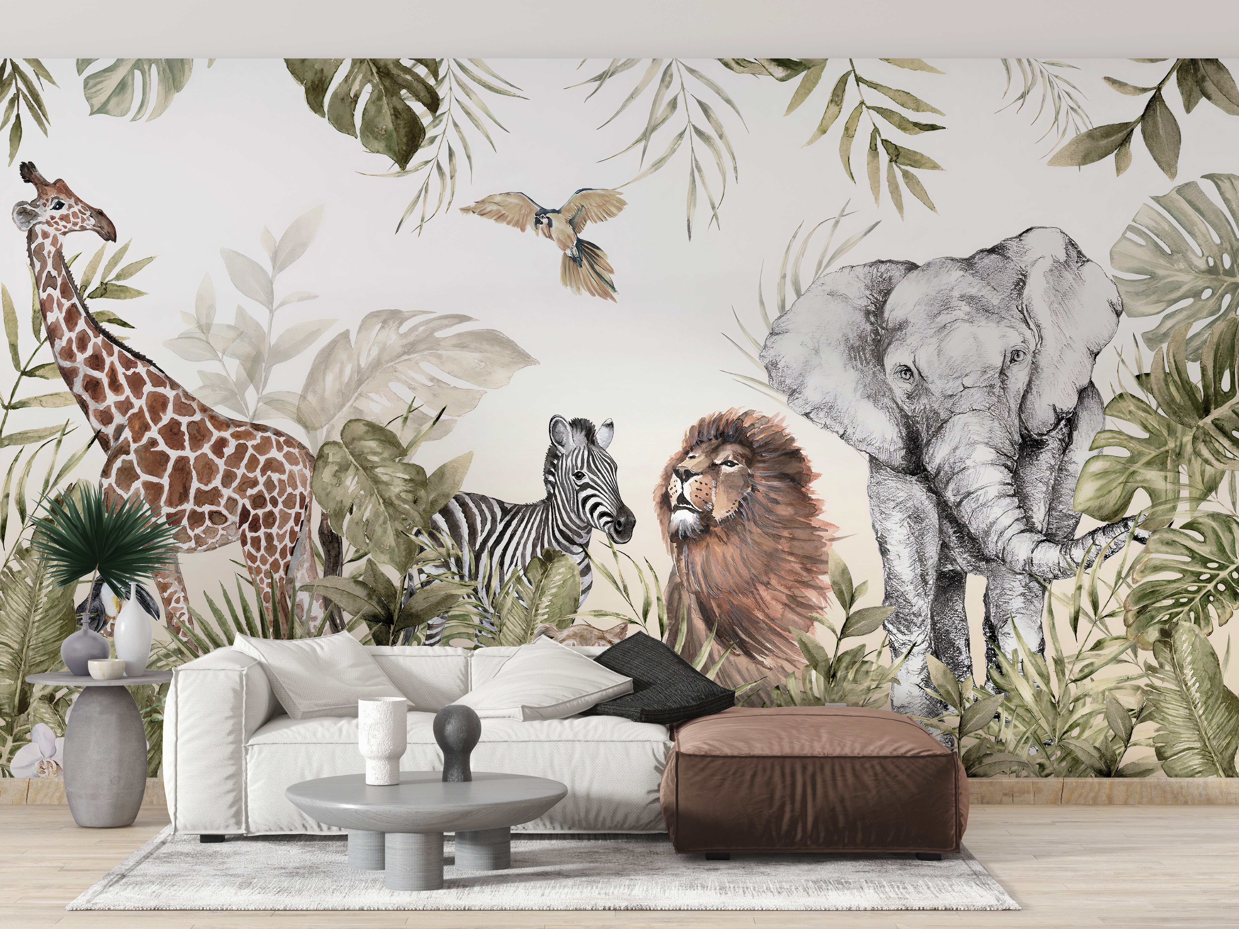 Vibrant Watercolor Animal Wallpaper for Nursery Walls
