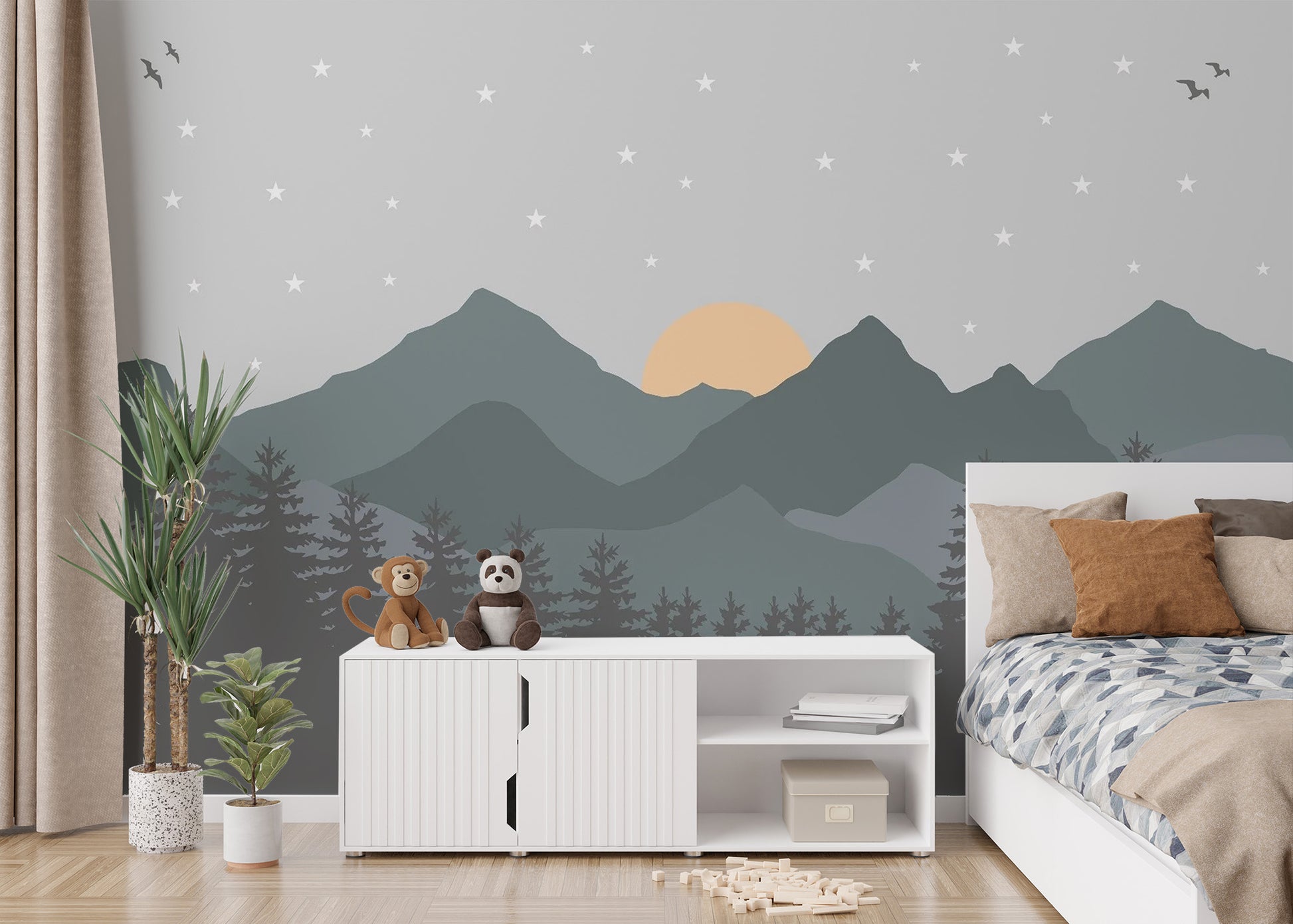 Scenic mountain wallpaper for nursery rooms
