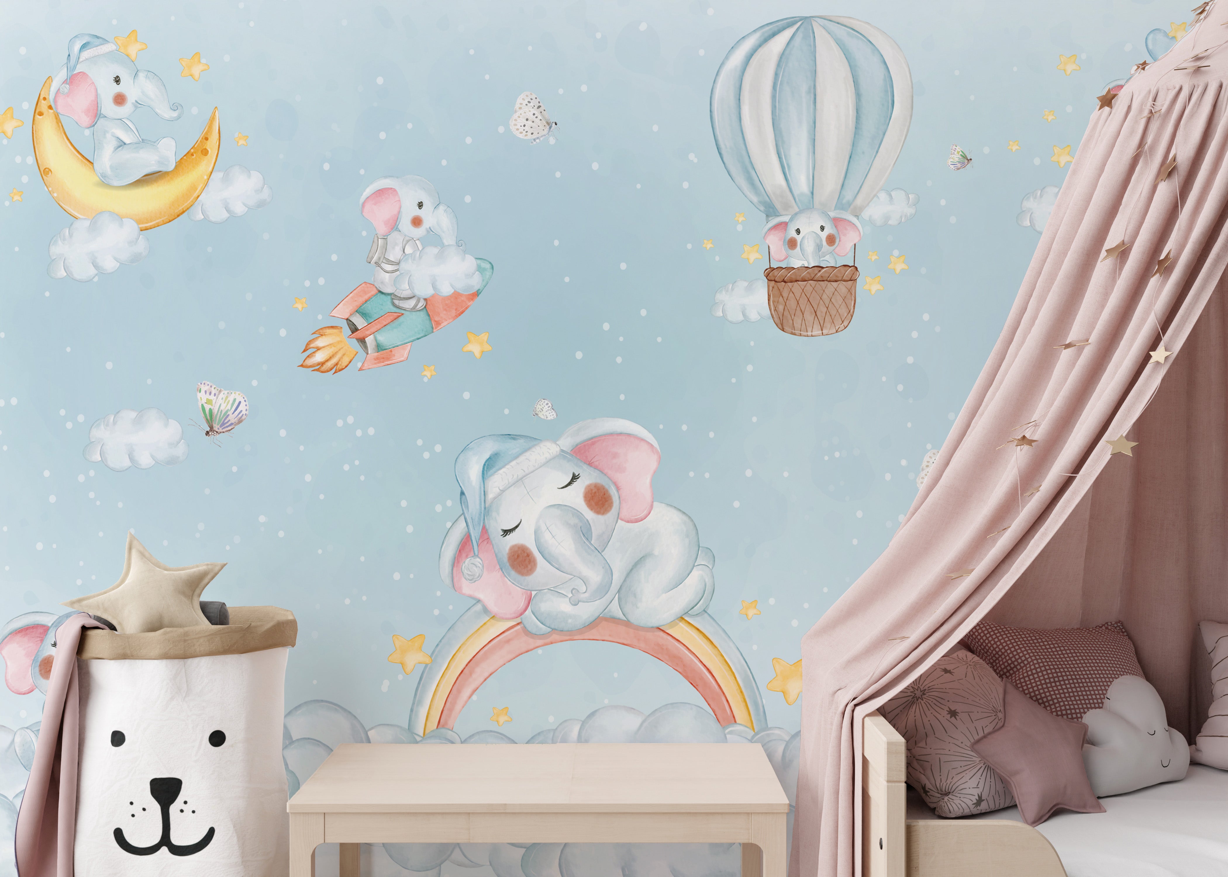 Artistic Elephant Cloud Carnival Wall Mural for interiors