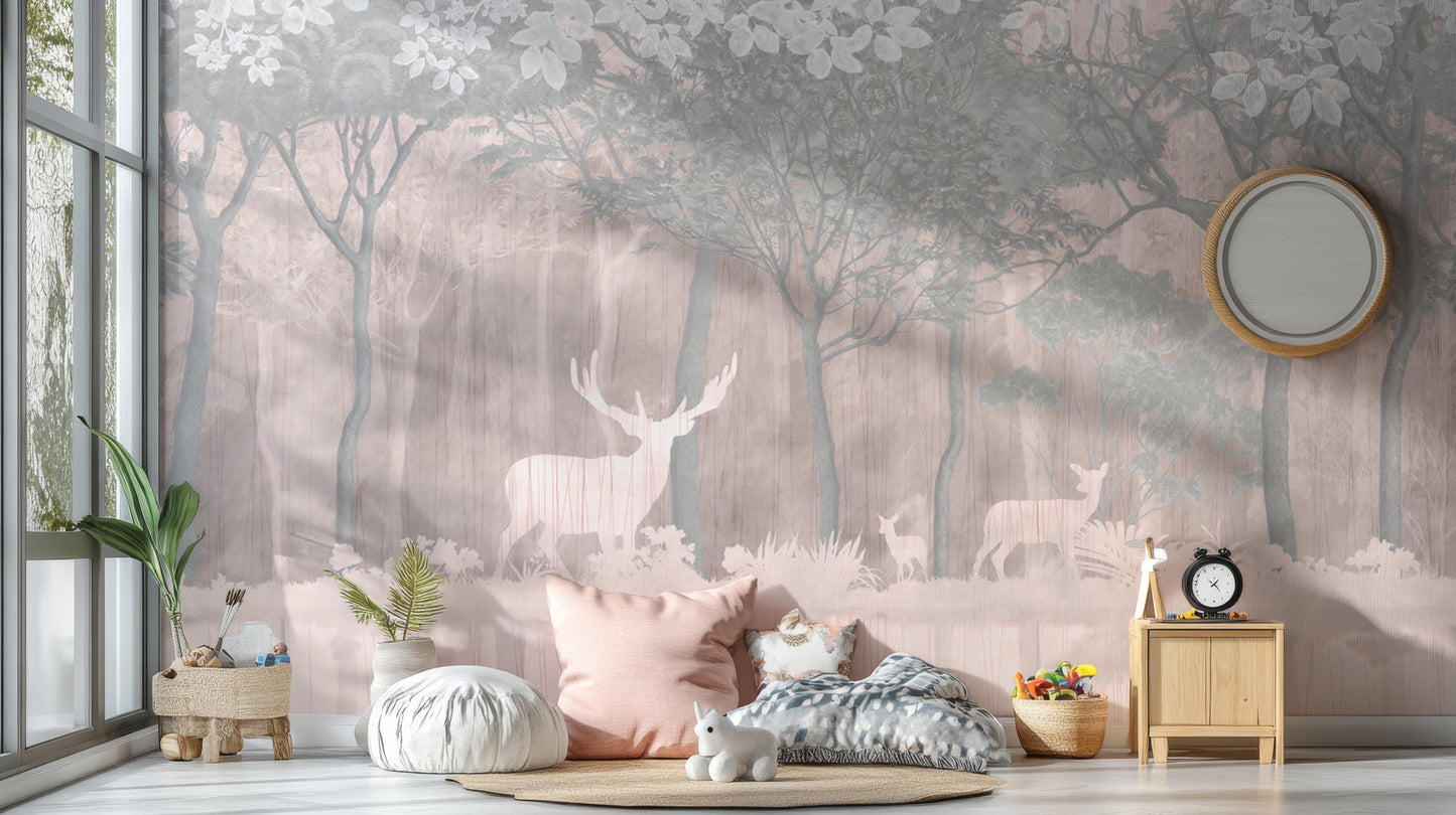 Enchanted deer wallpaper mural in jungle