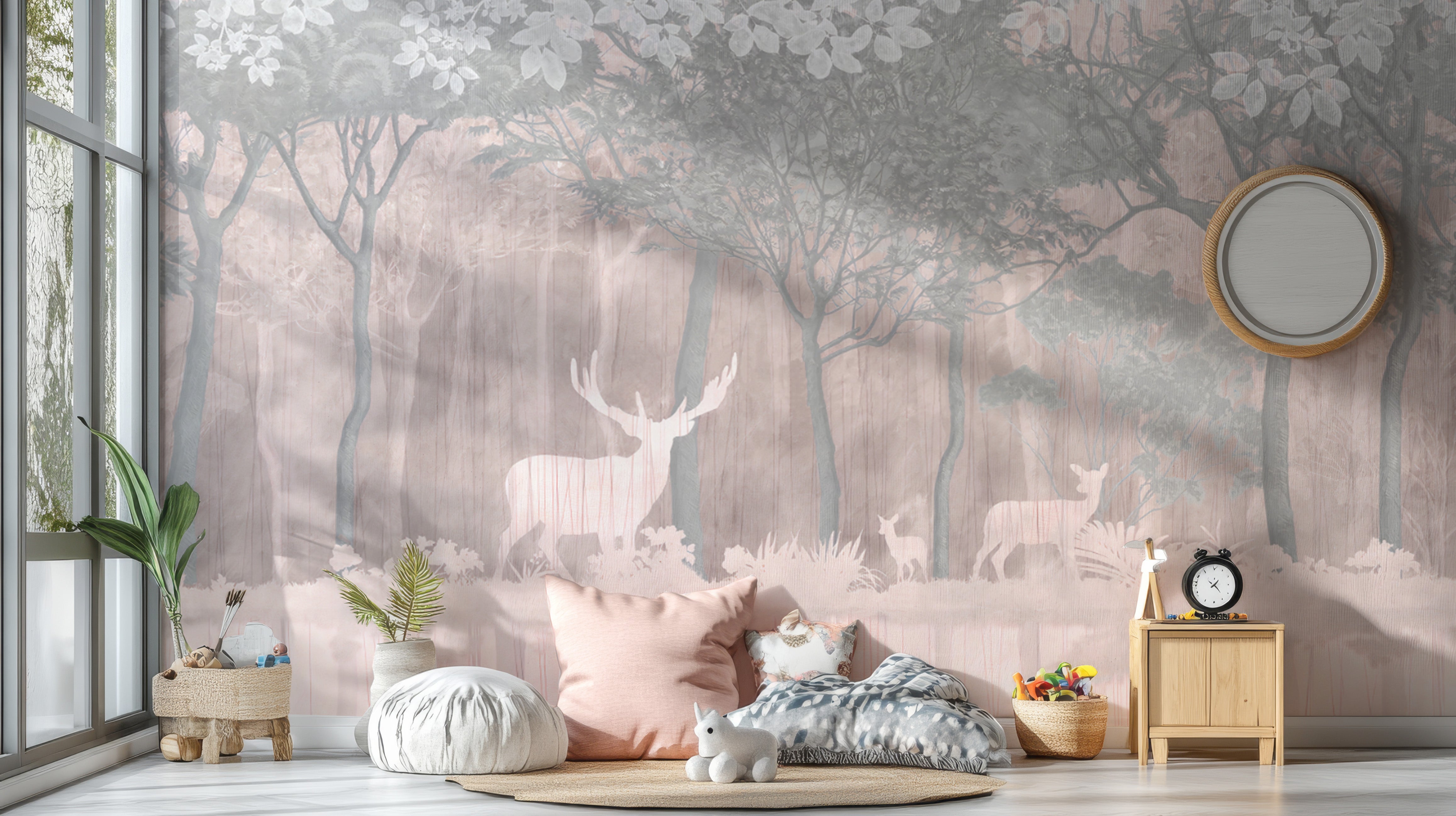 Enchanted deer wallpaper mural in jungle