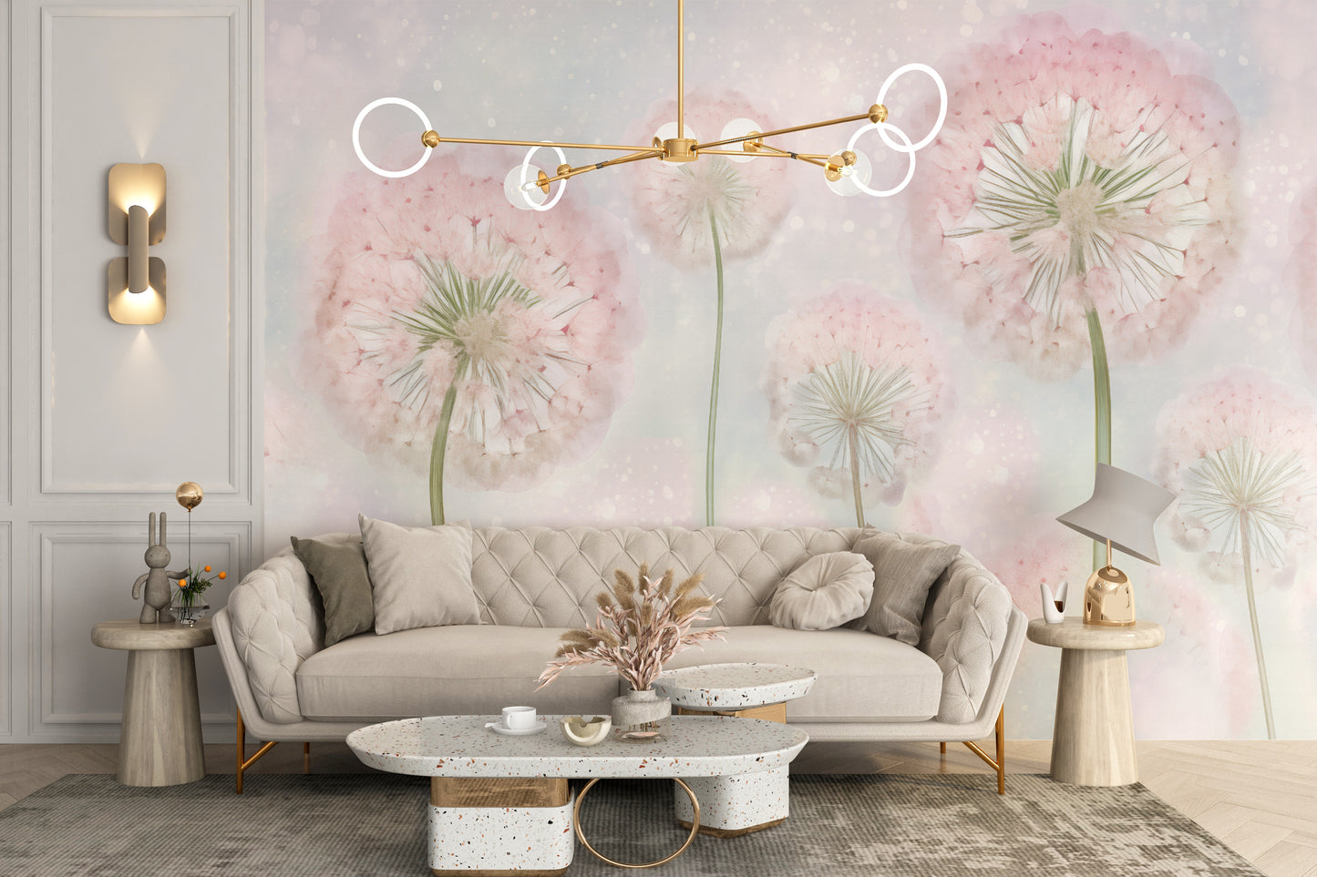 Pink Color Dandelion Seeds Wallpaper Murals