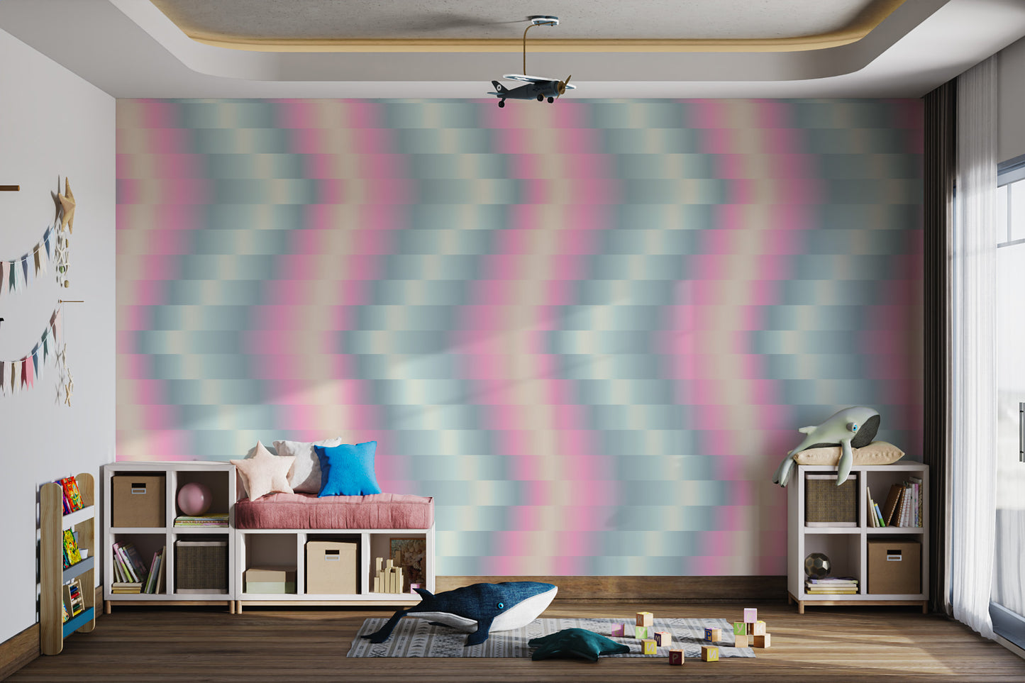 Modern Whimsical Waves Whorls Wallpaper Design
