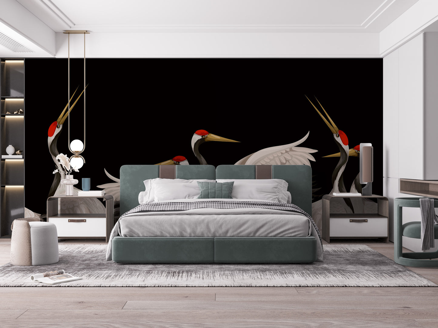 Japanese White Cranes Oriental Wallpaper Murals