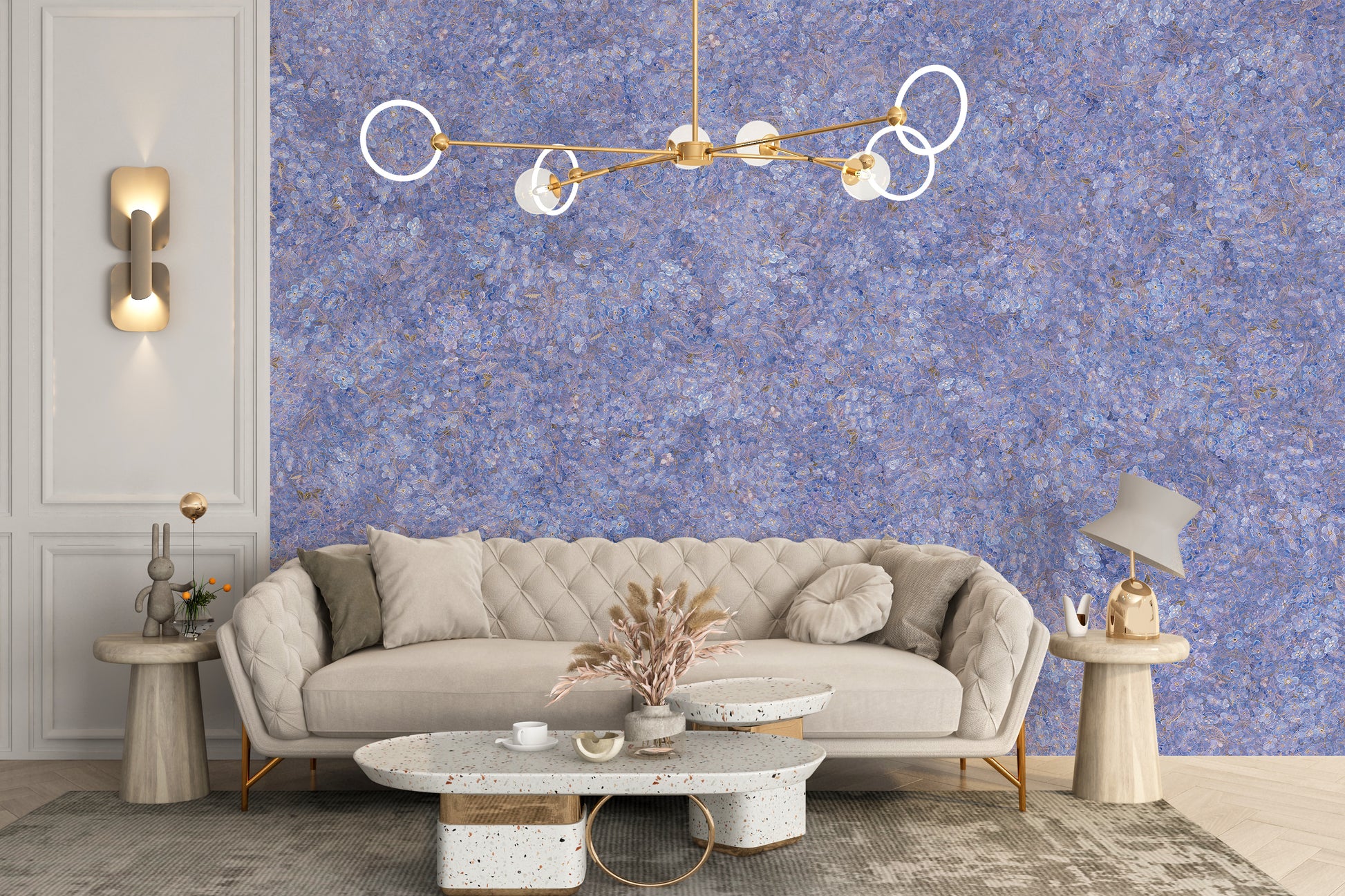 Purple floral embroidered wallpaper murals
