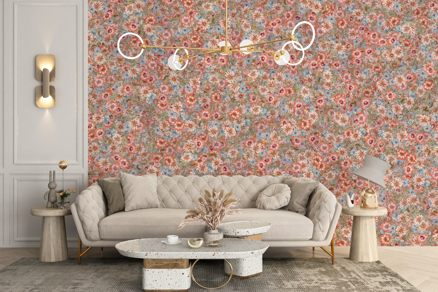 Embroidery Orange Summer Flowers Wallpaper Murals