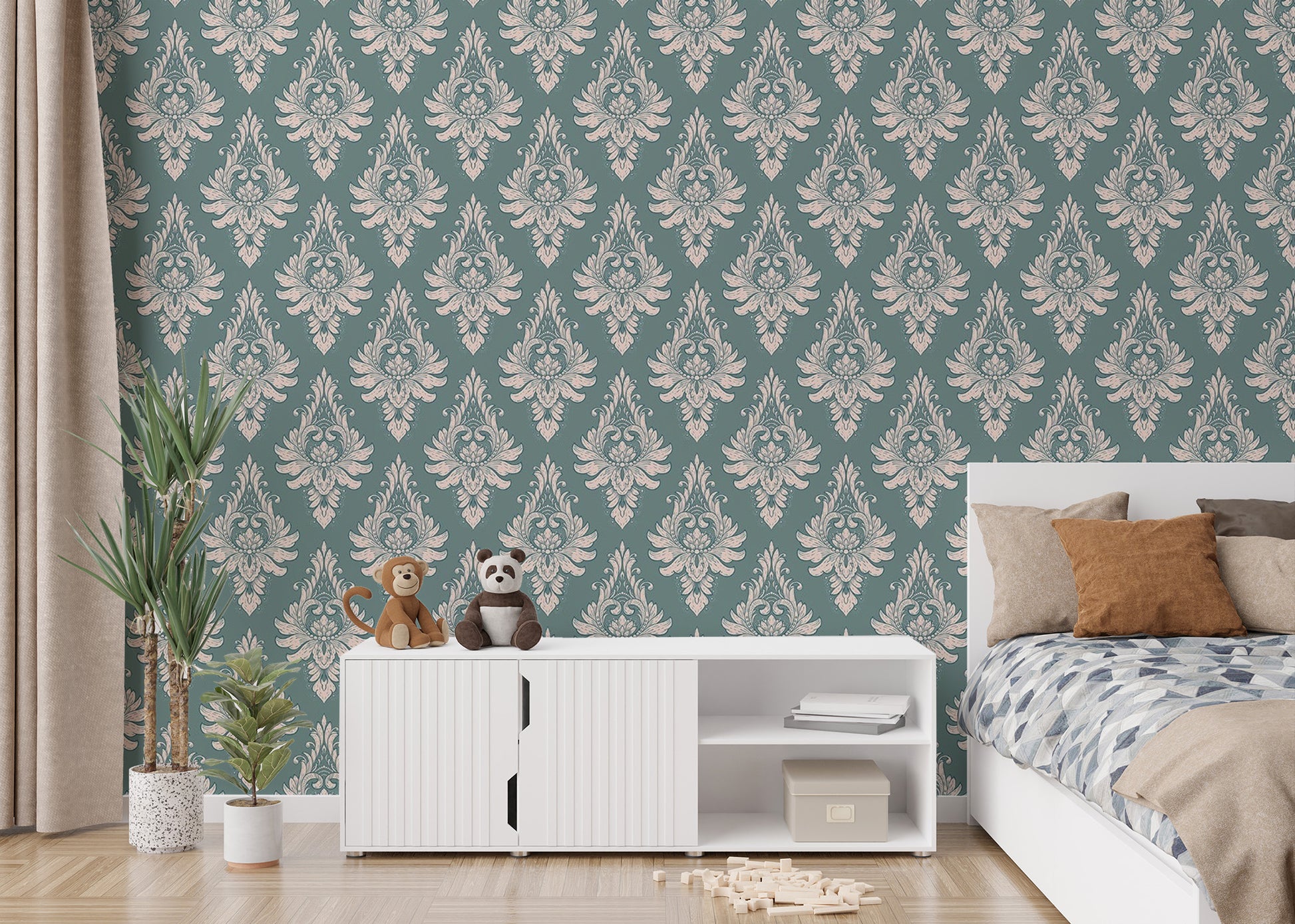 Green Damask Wallpaper