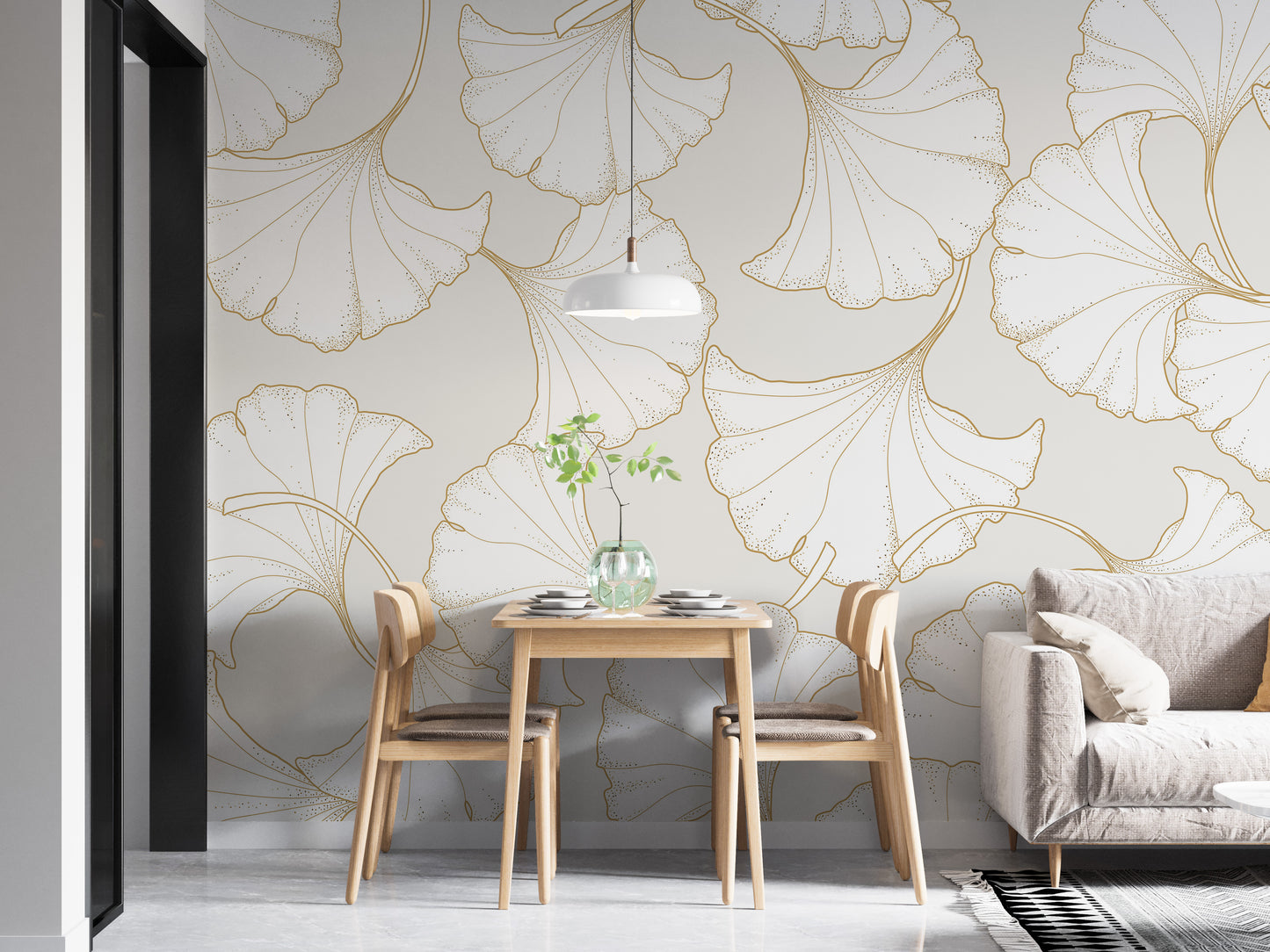 Abstract Gold Ginkgo Plant Wallpaper Mural - Giffywalls