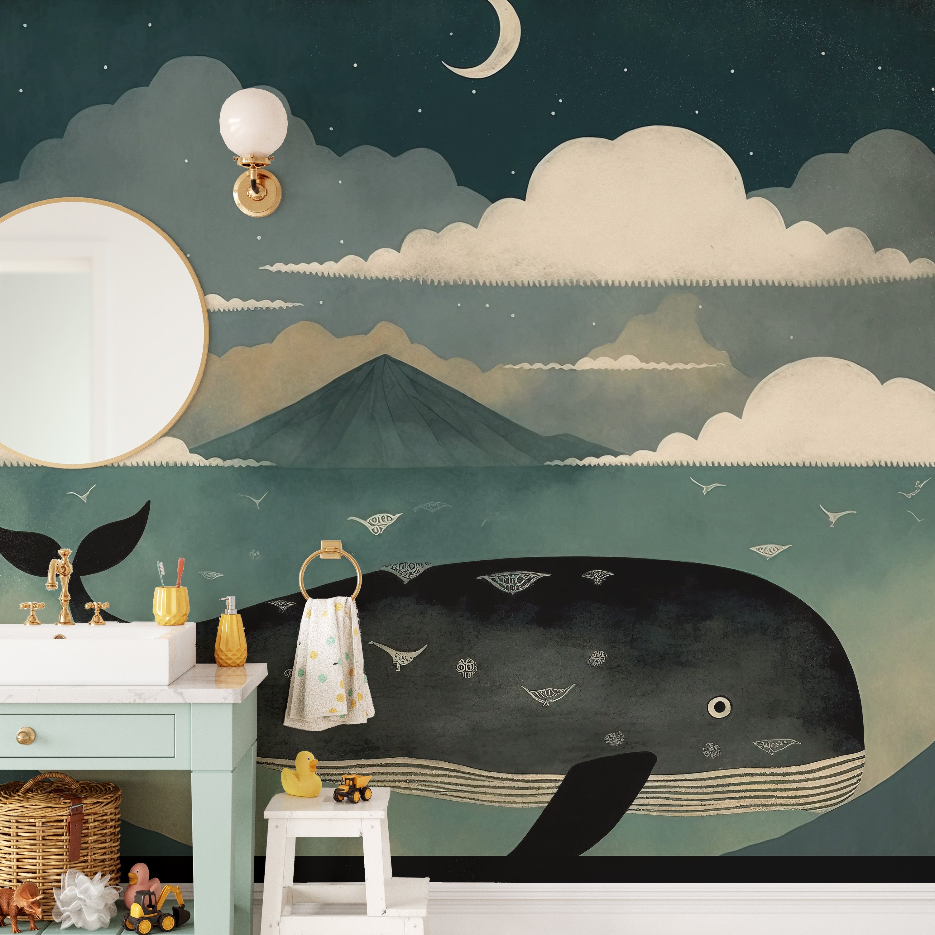 Ocean-themed mystical marine mural design