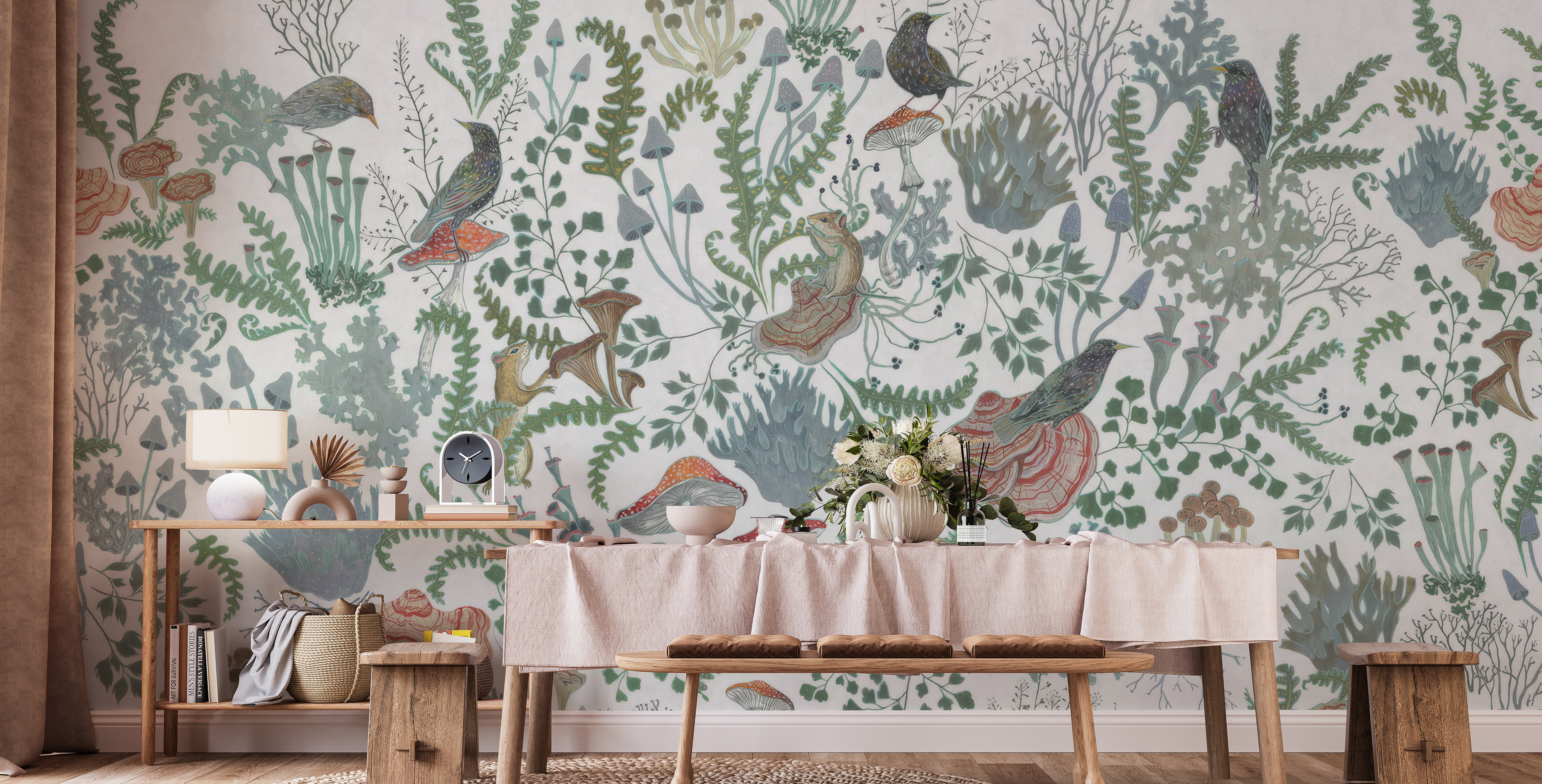 Elegant botanical nest fresco mural for rooms