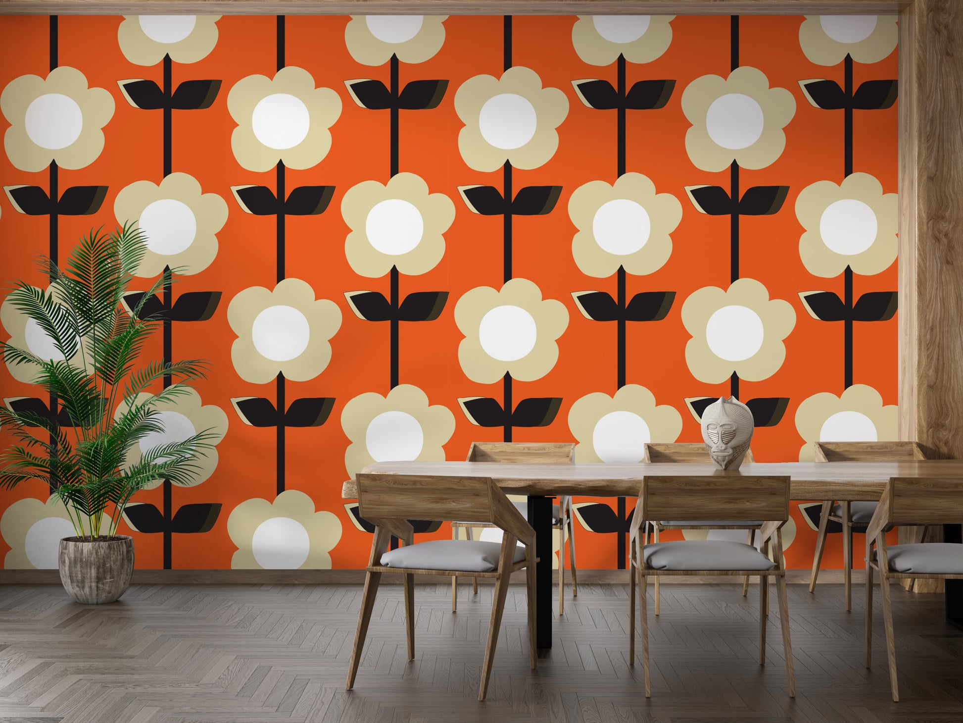 Retro Flower Orange Wallpaper - 60s-inspired style