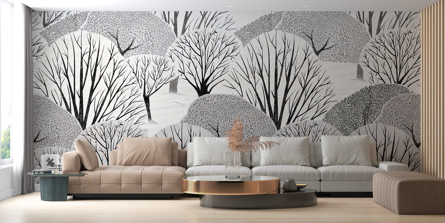 Artistic Black & White Trees Wallpaper Mural