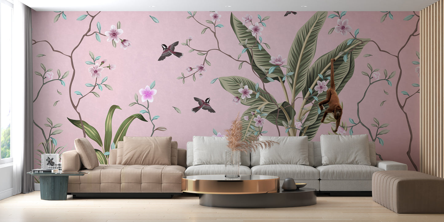 Floral Pink Peel and Stick Wallpaper
