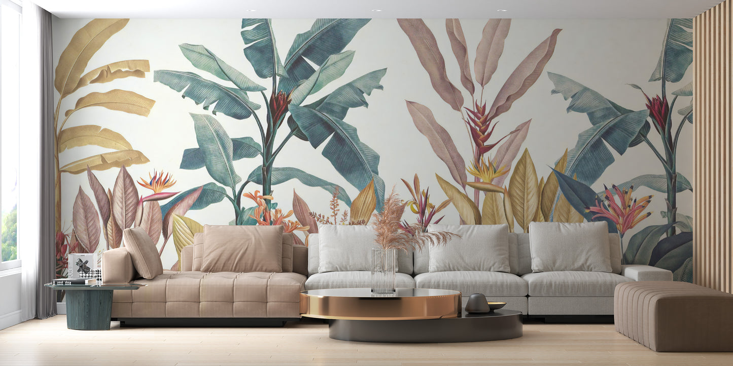 Dusty Pink Green Tropical Wallpaper Mural