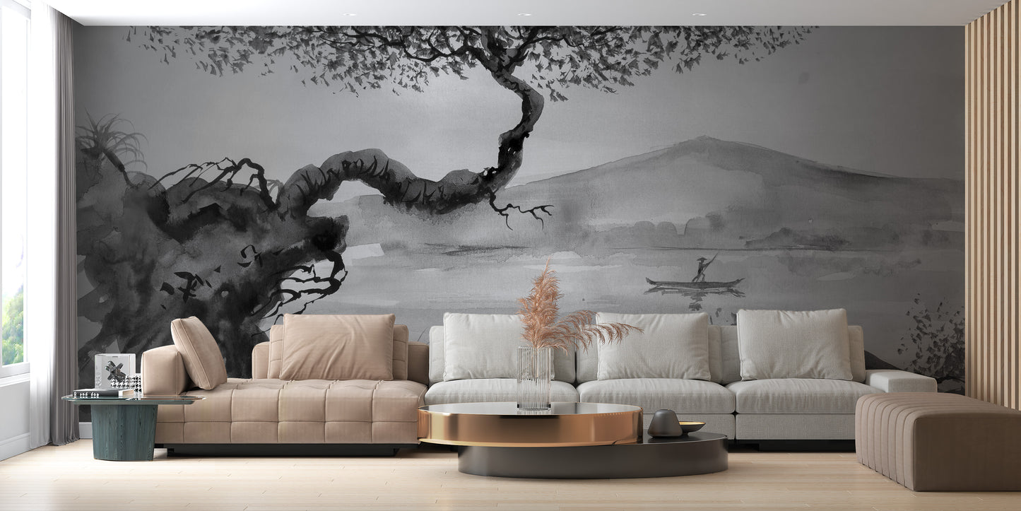 Watercolor Brushstrokes Lakeside View Wallpaper Murals