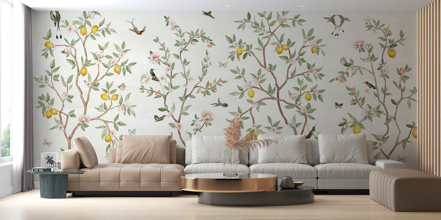 Lemon Tree Chinoiserie Design Wallpaper for Walls